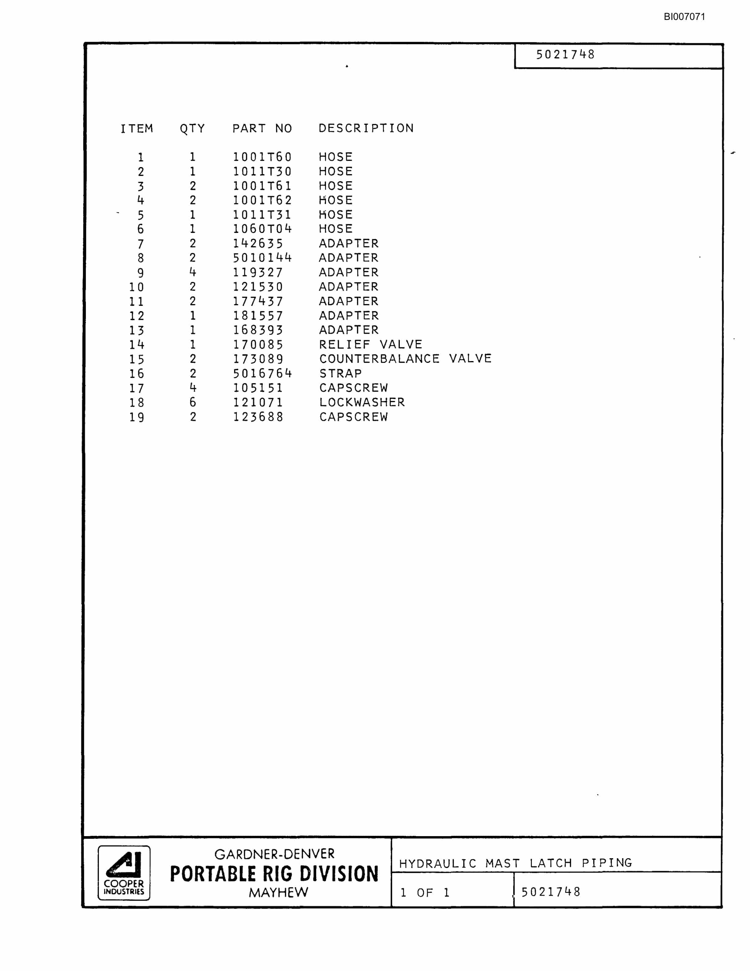 Bucyrus GD45C Parts Catalog BI007071-3