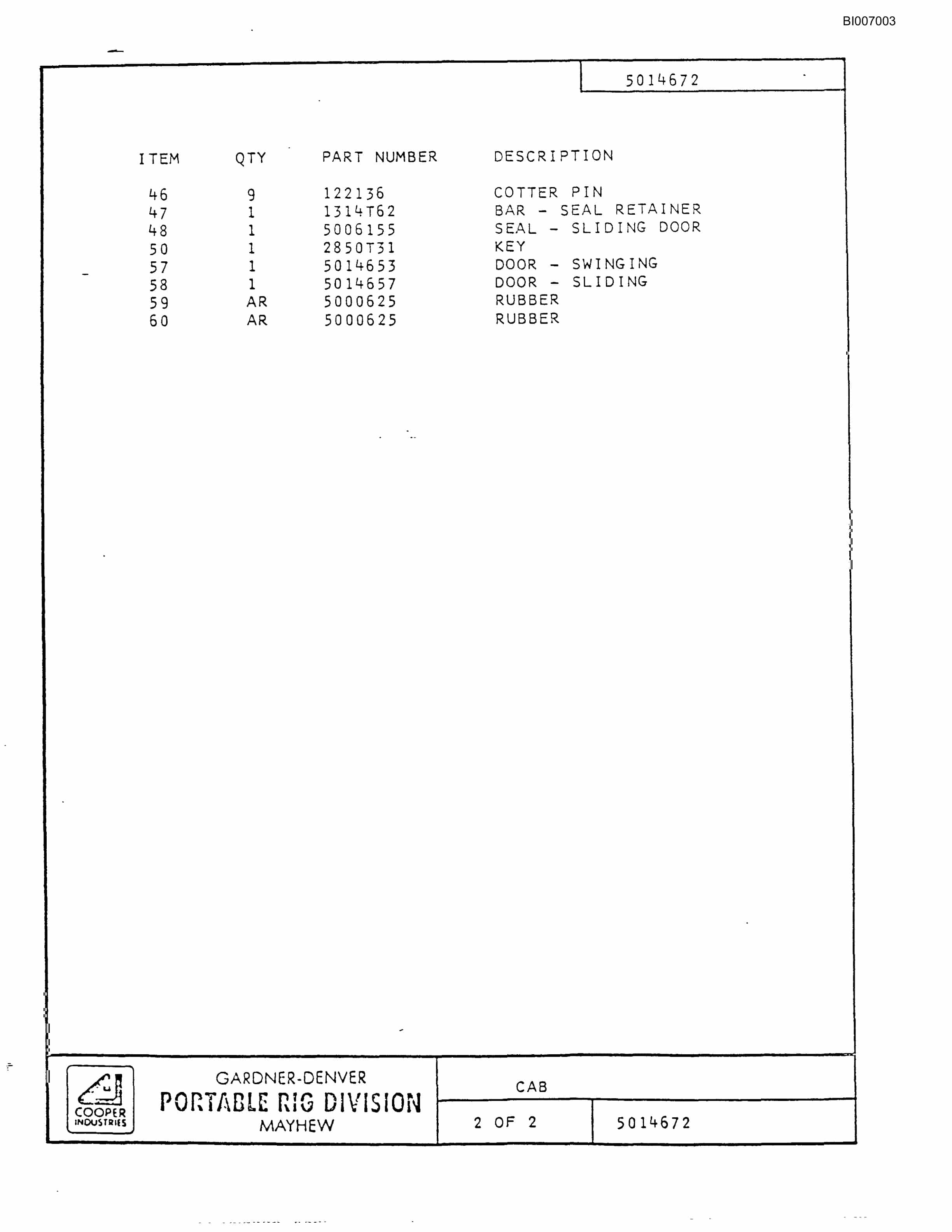 Bucyrus GD45C Rotary Blasthole Drill Parts Catalog BI007003-4
