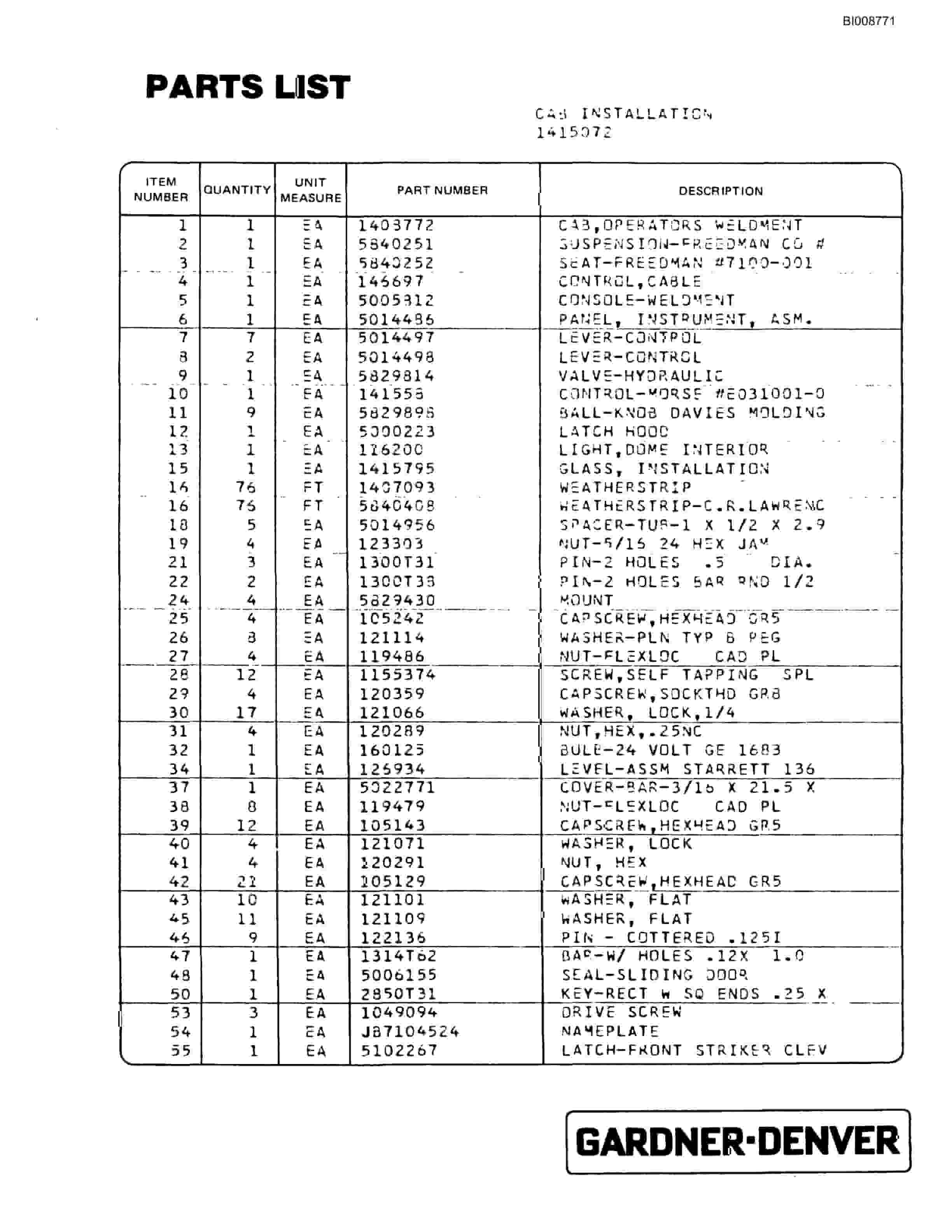 Bucyrus GD45C Rotary Blasthole Drill Parts Catalog BI008771-2