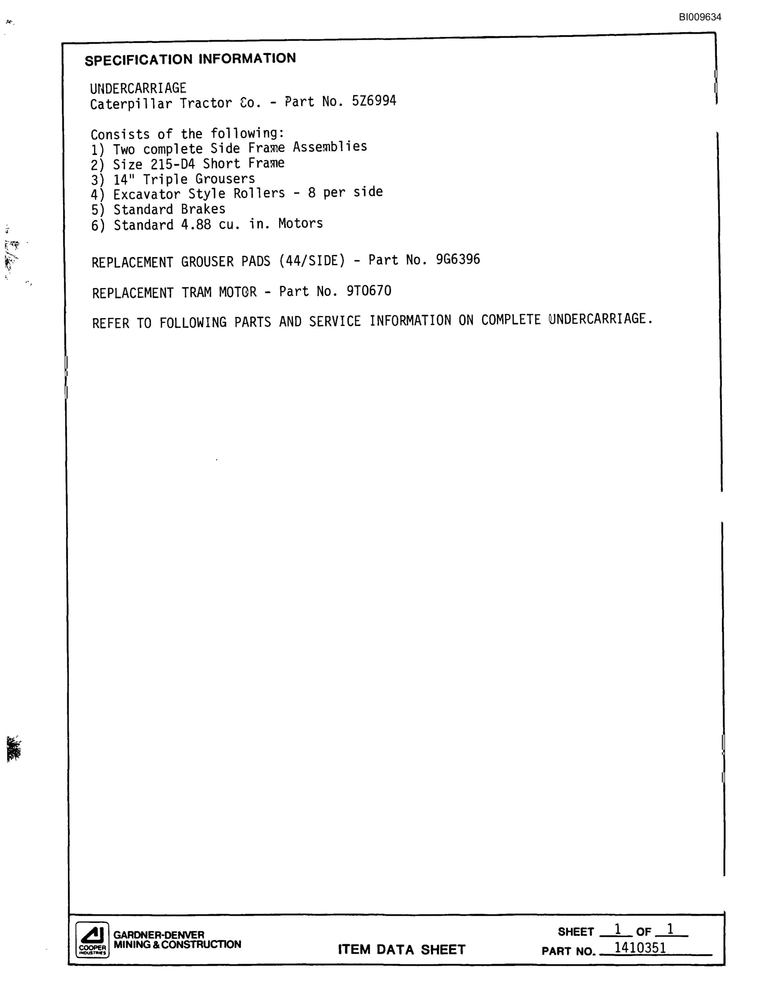 Bucyrus GDC1HP Rotary Blasthole Drill Parts Catalog BI009634-3