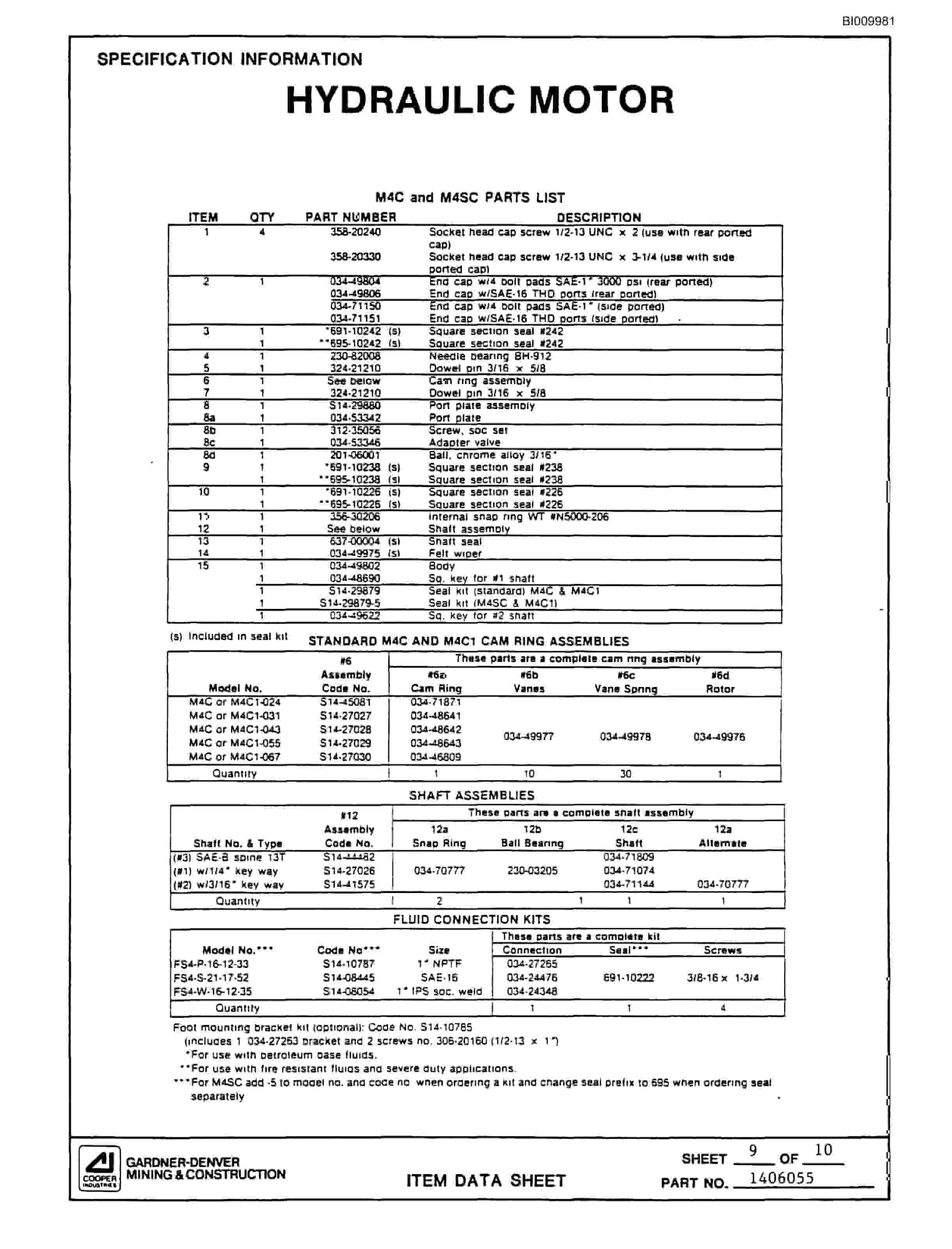 Bucyrus GDCL Rotary Blasthole Drill Parts Catalog BI009981-3