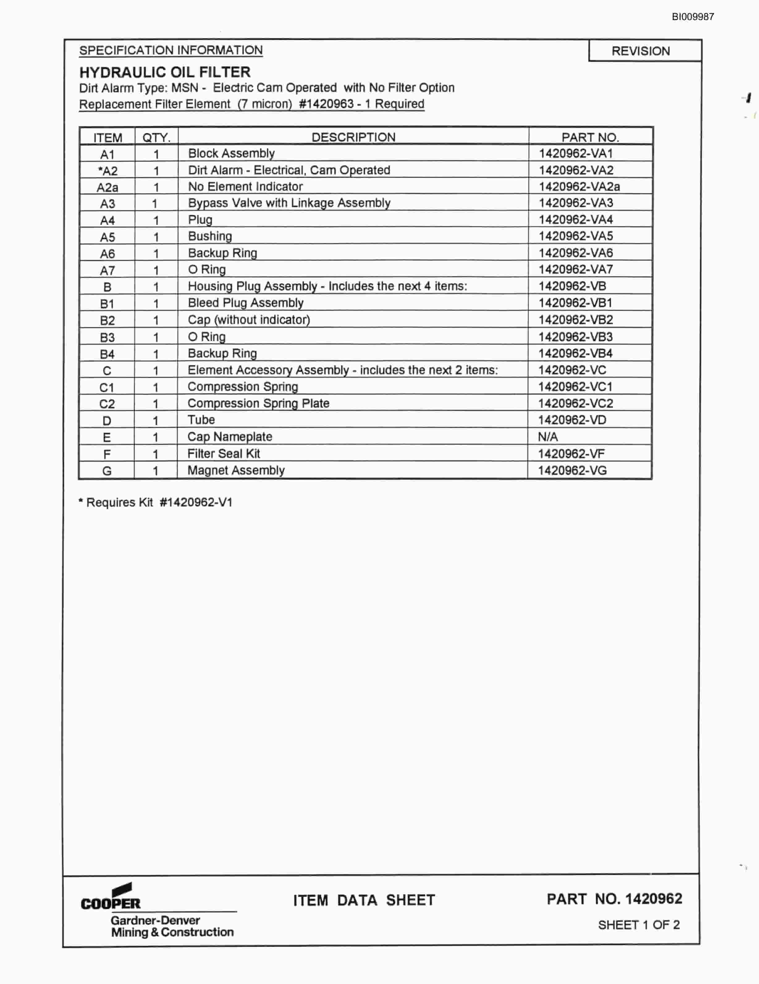 Bucyrus GDCM Rotary Blasthole Drill Parts Catalog BI009987-4