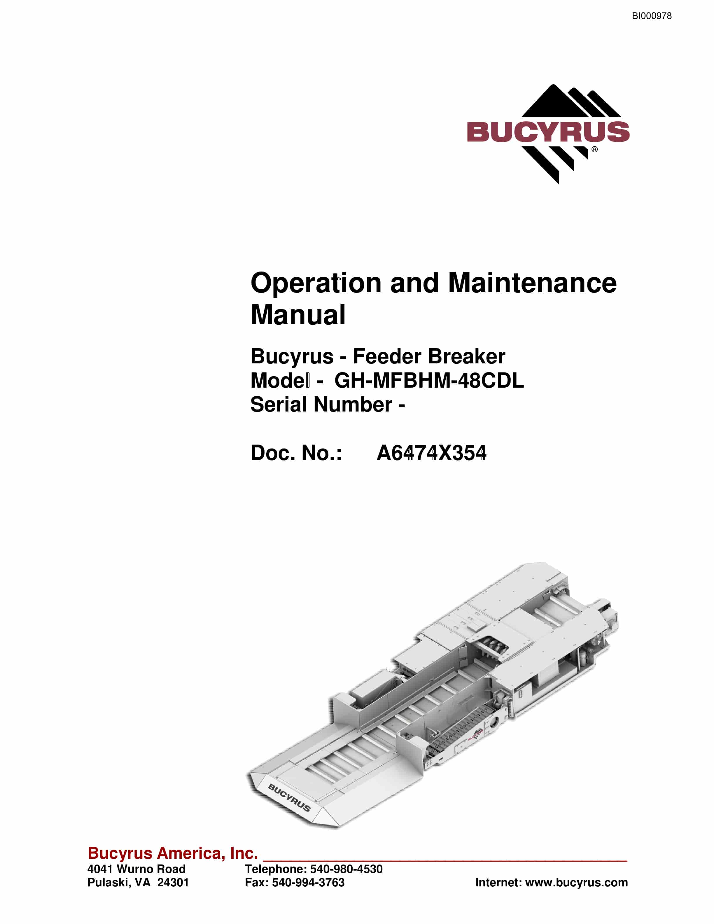Bucyrus GH-MFBHM-48CDL Feeder Breaker Operation And Maintenance Manual BI000978