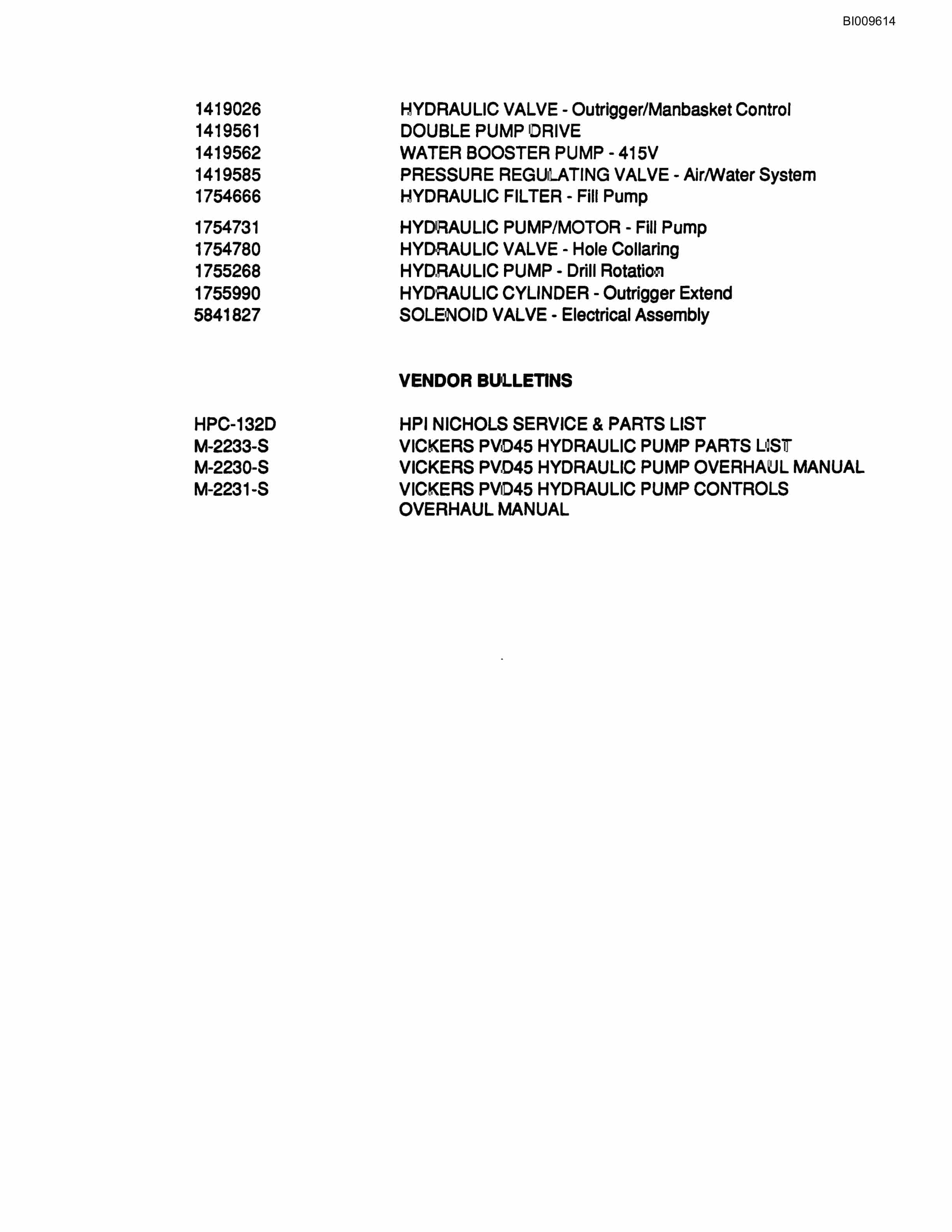 Bucyrus HC3 Four Boom Hydraulic Jumbo Parts Catalog BI009614-2