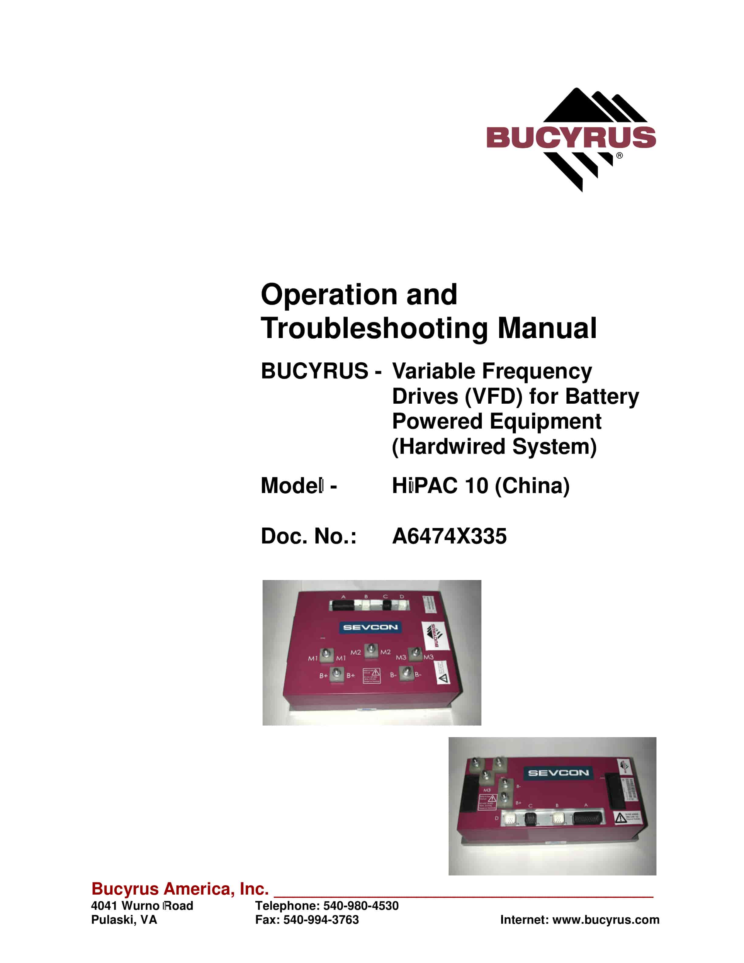 Bucyrus HiPAC 10 (China) VFD Operation And Troubleshooting Manual A6474X335