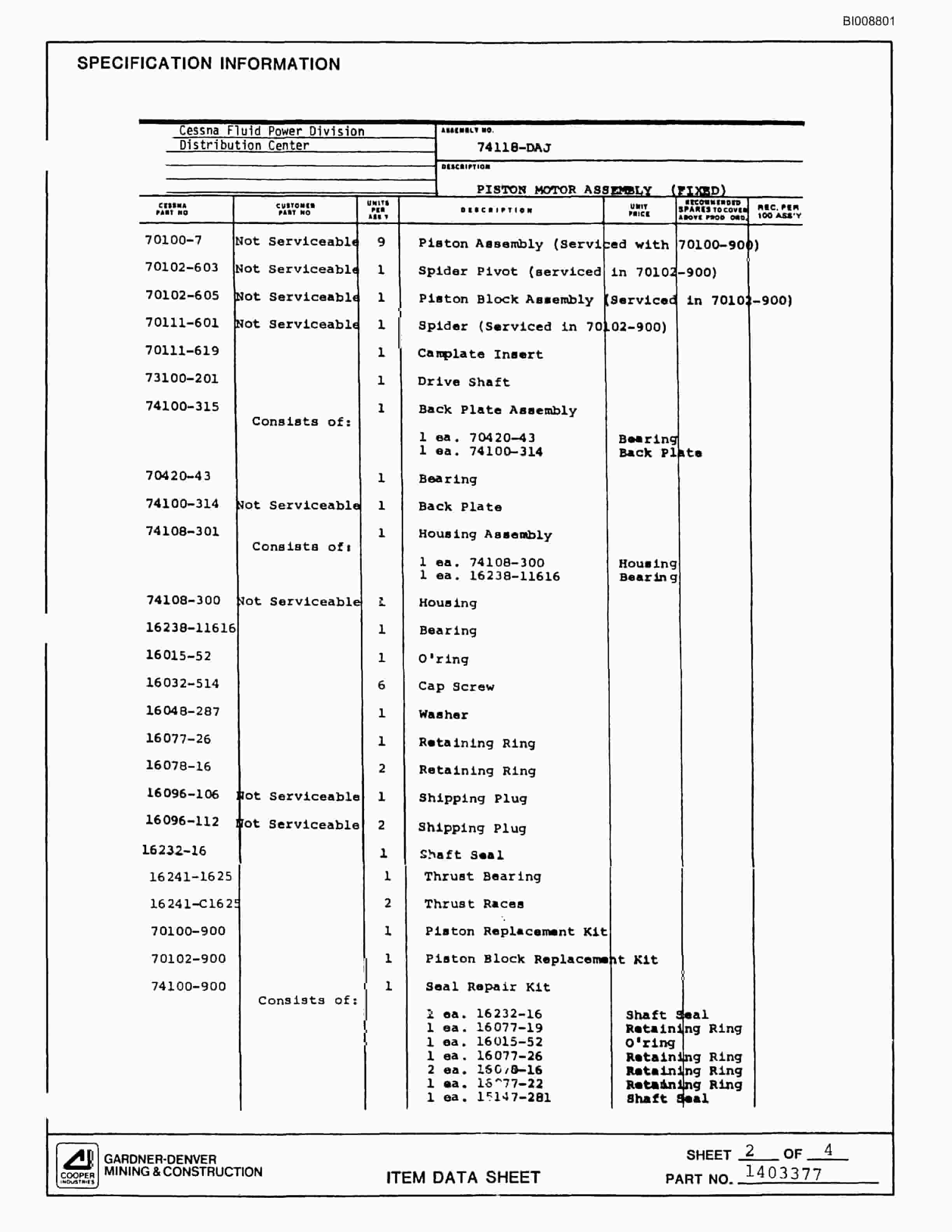 Bucyrus HT2500 Hydraulic Track Drill Parts Catalog BI008801-4