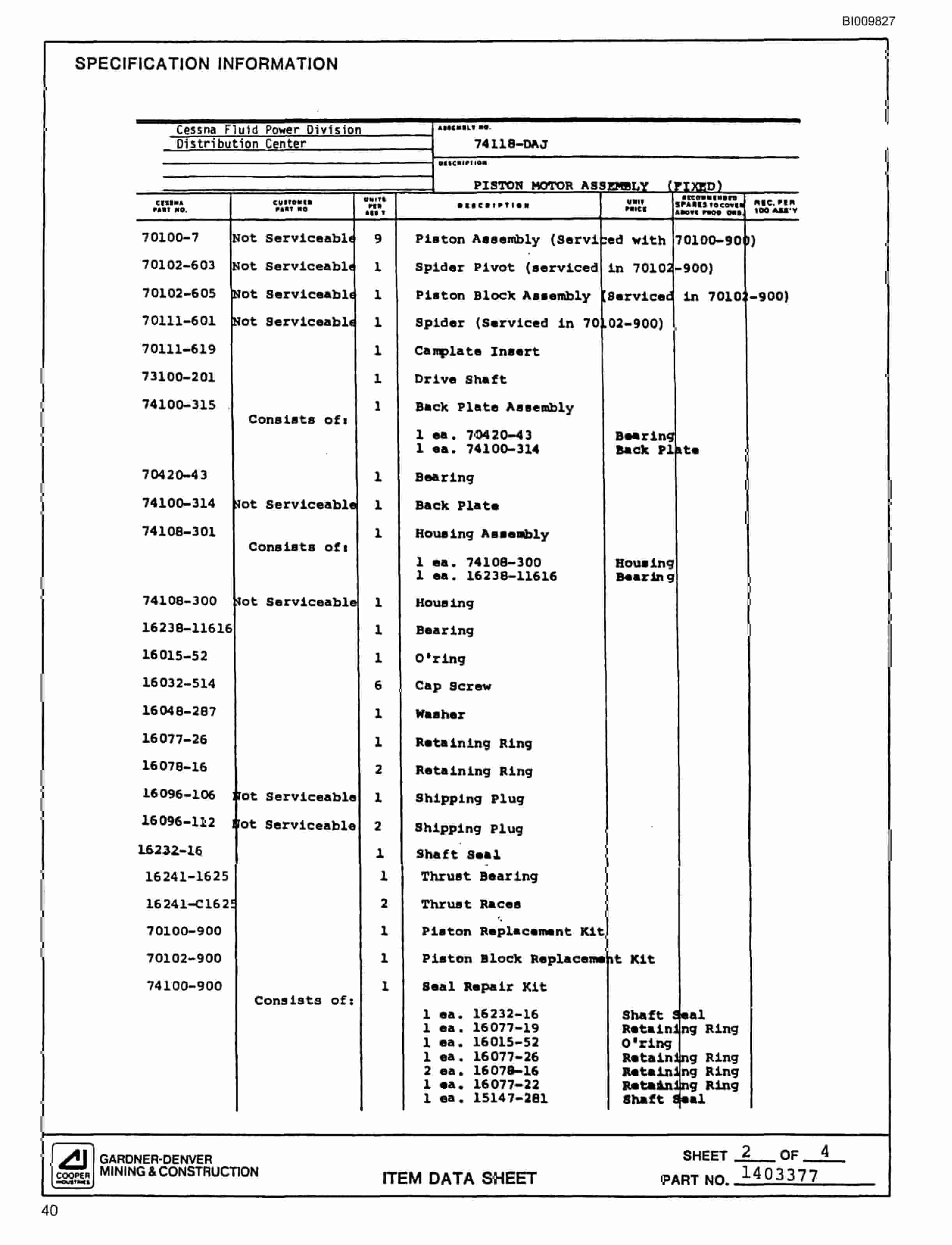 Bucyrus HT2500 Hydraulic Track Drill Parts Catalog BI009827-2