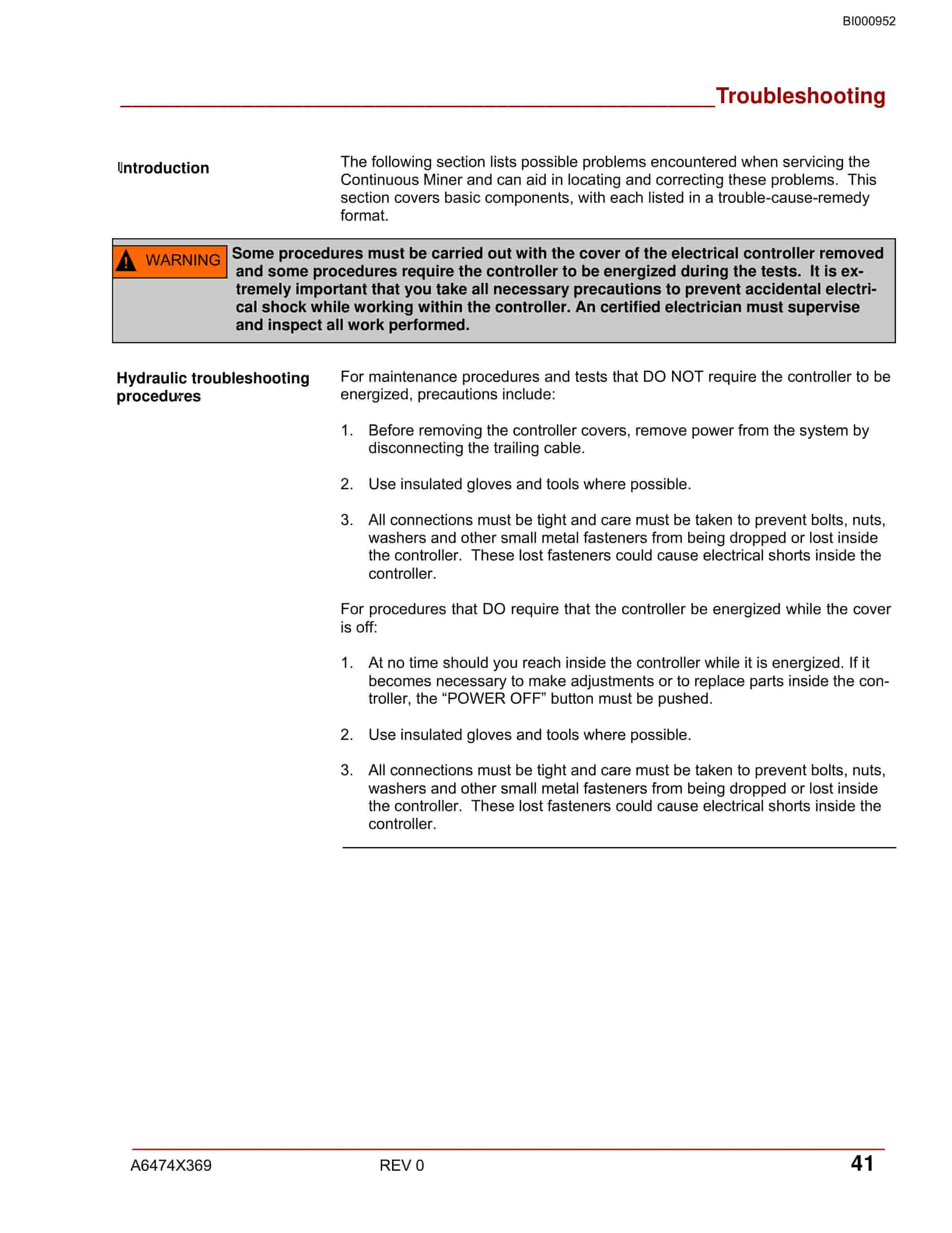 Bucyrus Hydraulic Continuous Miner Operation Manual BI000952-4