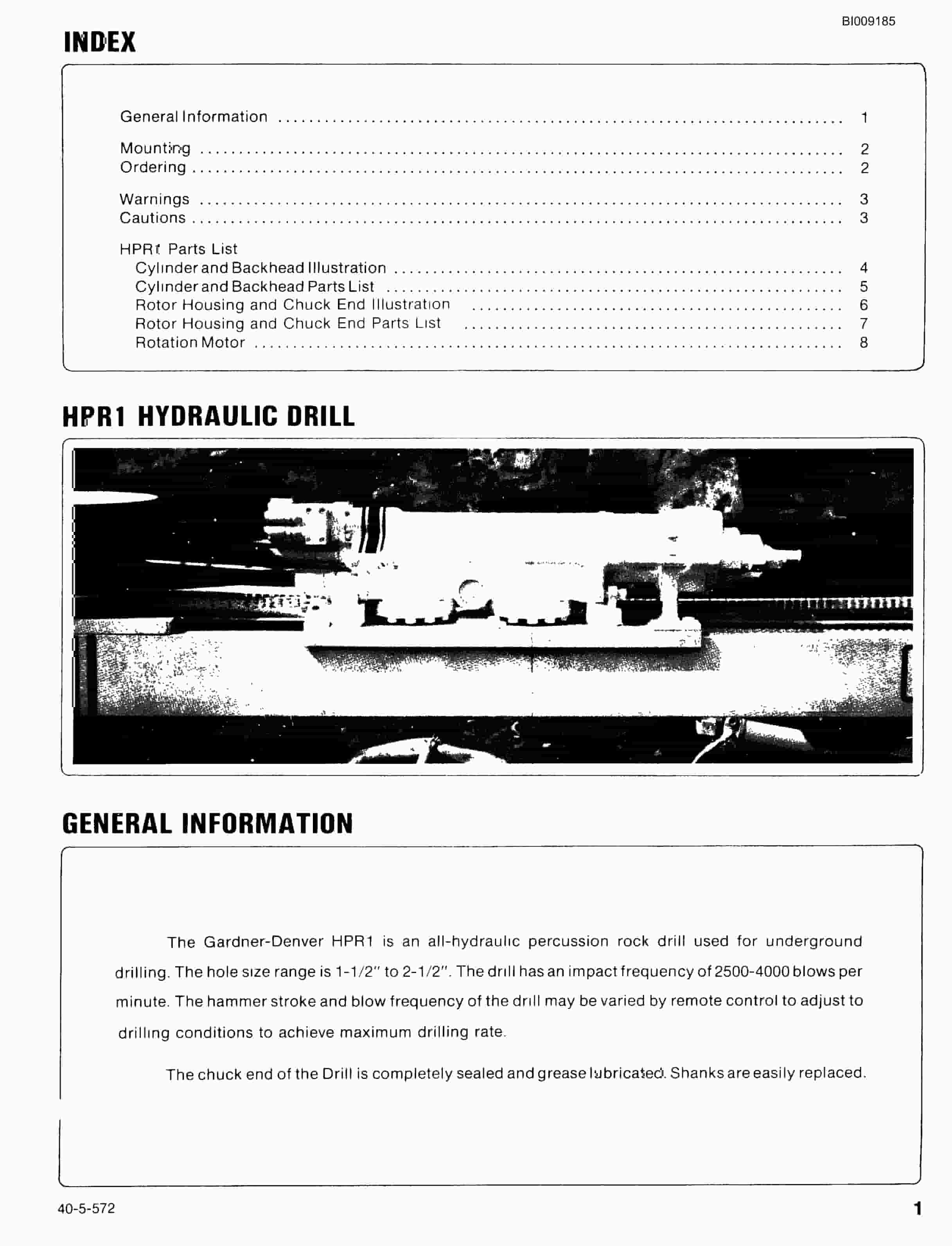 Bucyrus Hydraulic Longhole Crawler Parts Catalog BI009185-3