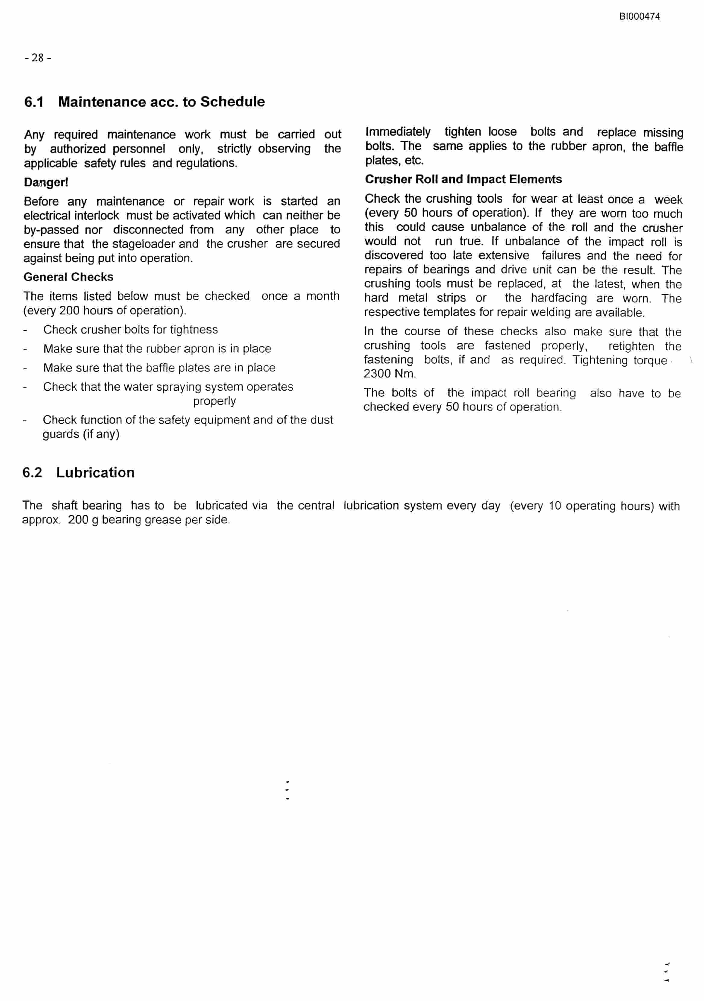 Bucyrus Impact Crusher SB 0916 (SB400) Technical Manual BI000474-5