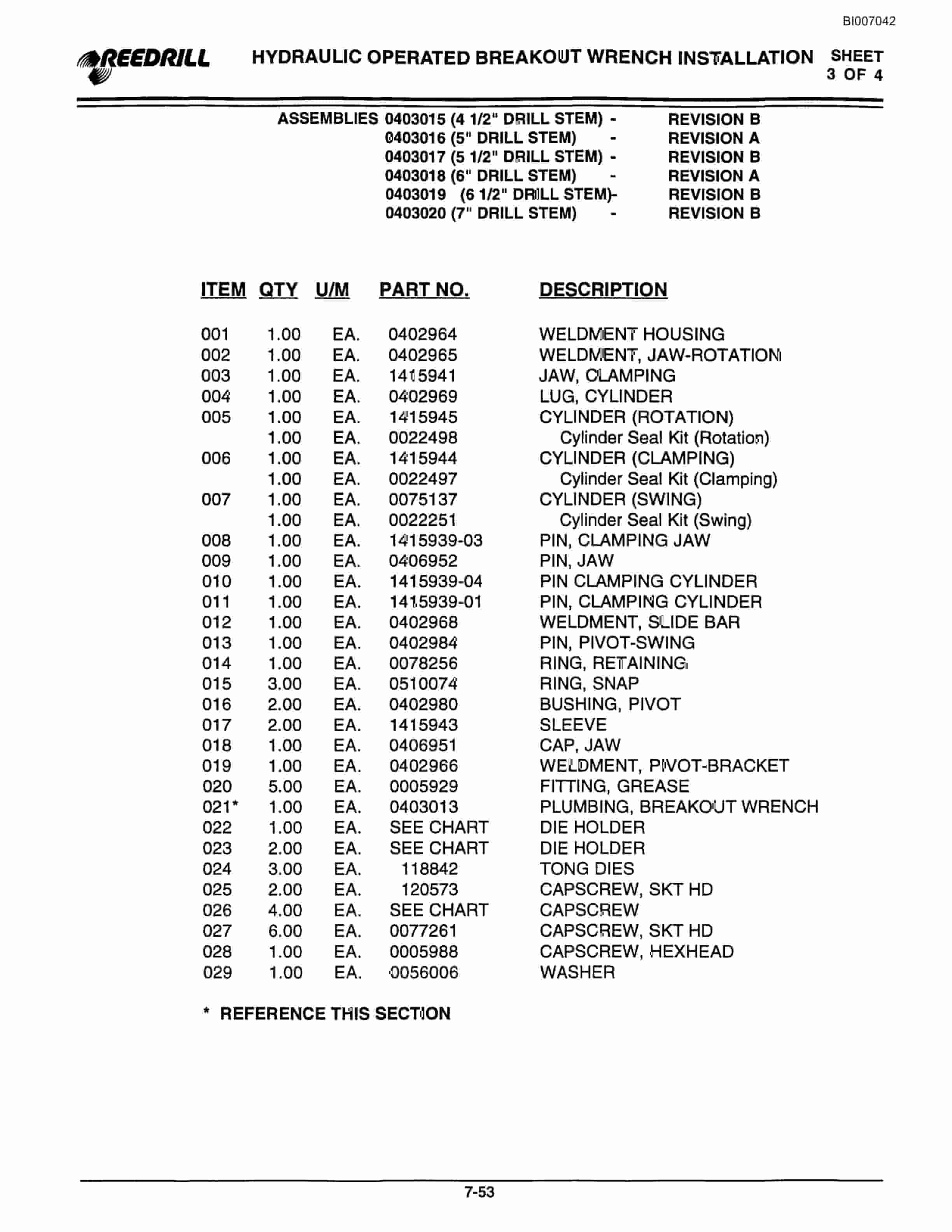 Bucyrus Infinity Blasthole Drill Parts Catalog BI007042-5