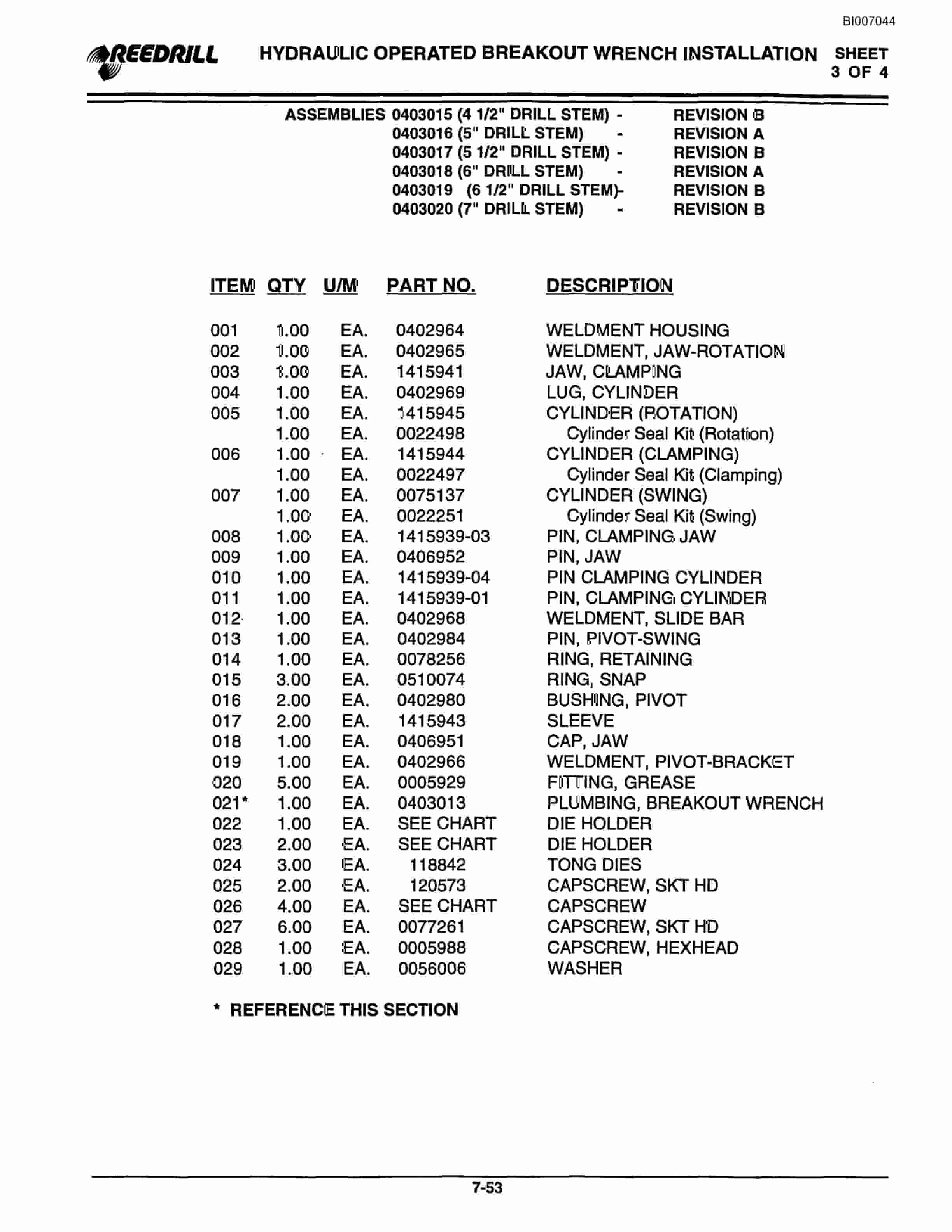 Bucyrus Infinity Blasthole Drill Parts Catalog BI007044-5
