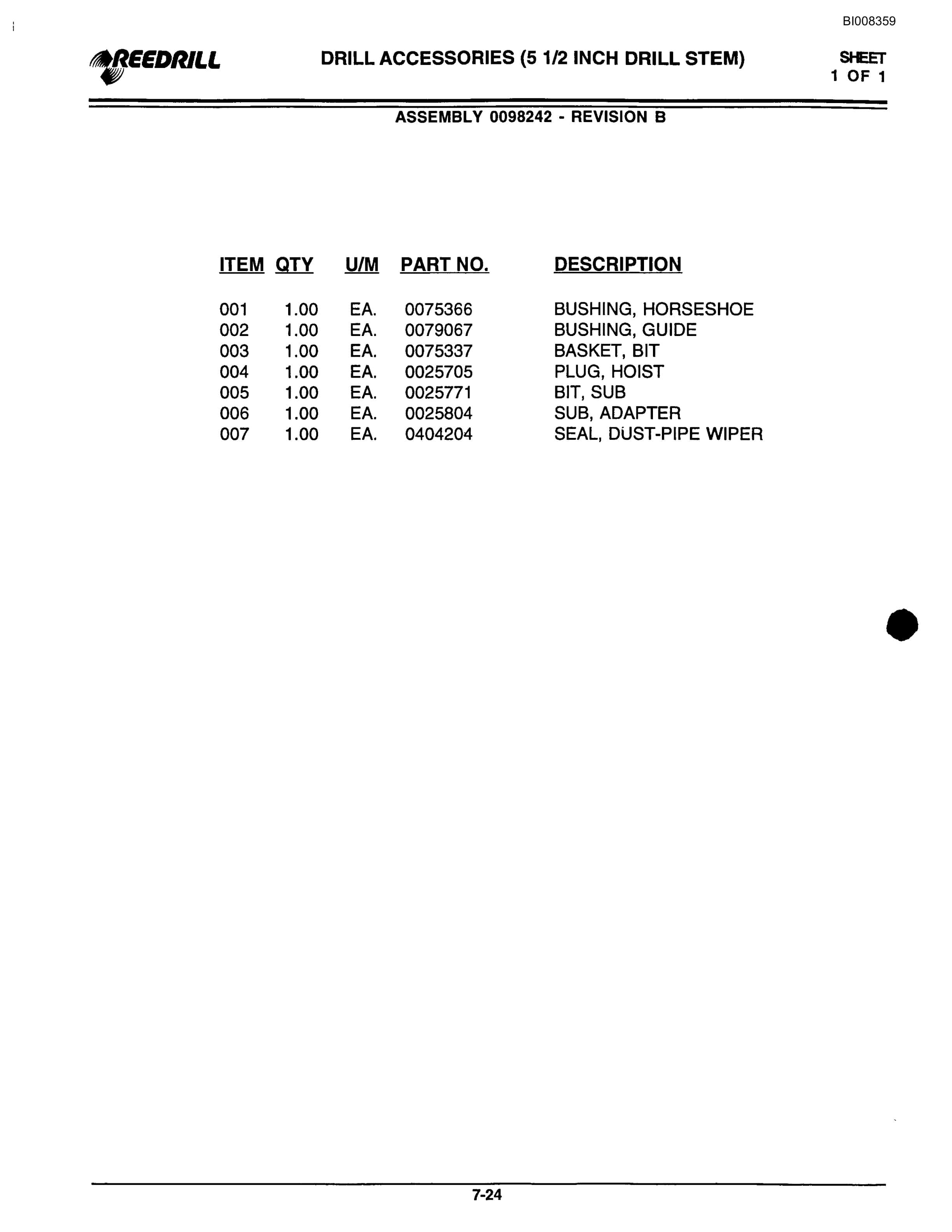 Bucyrus Infinity Blasthole Drill Parts Catalog BI008359-4