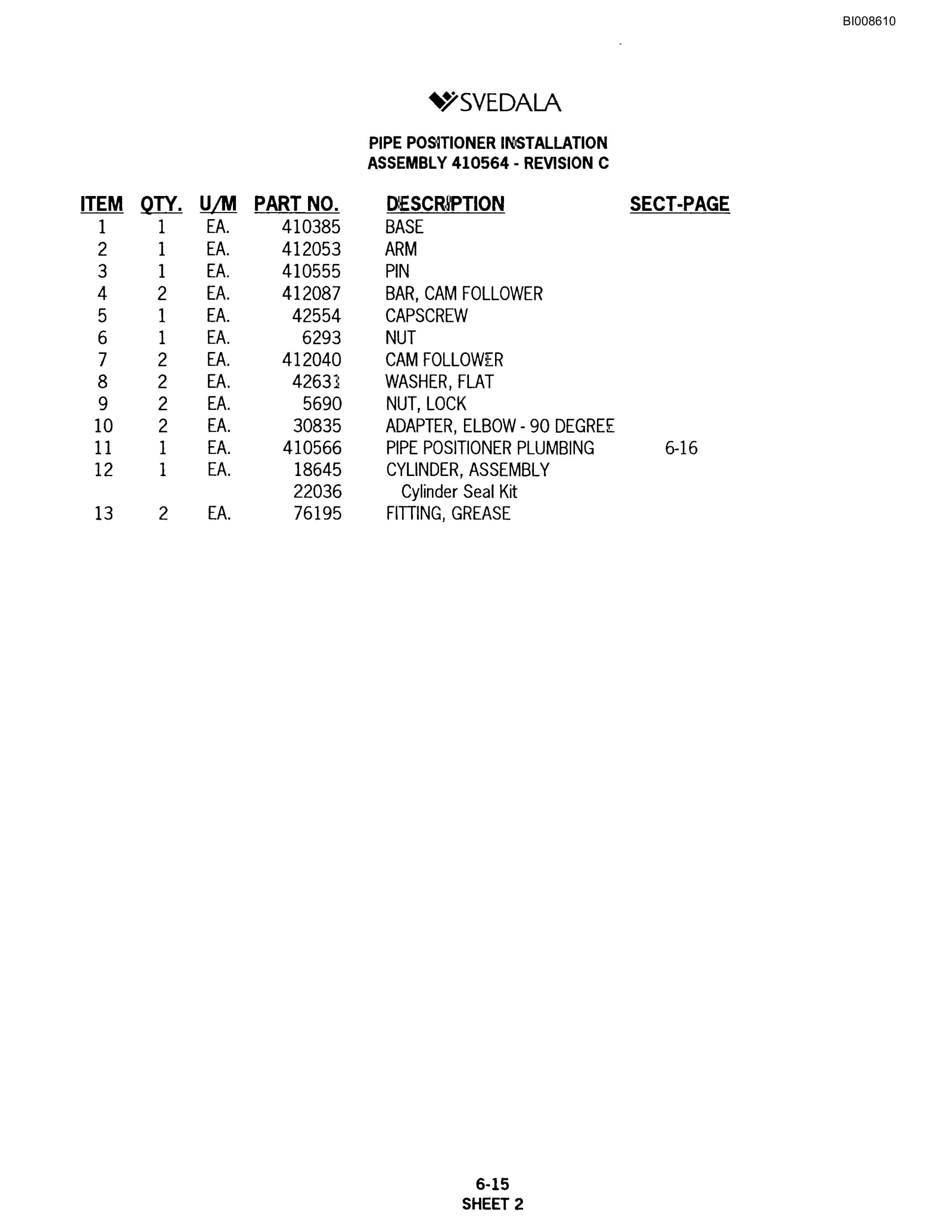 Bucyrus Infinity Blasthole Drill Parts Catalog BI008610-3
