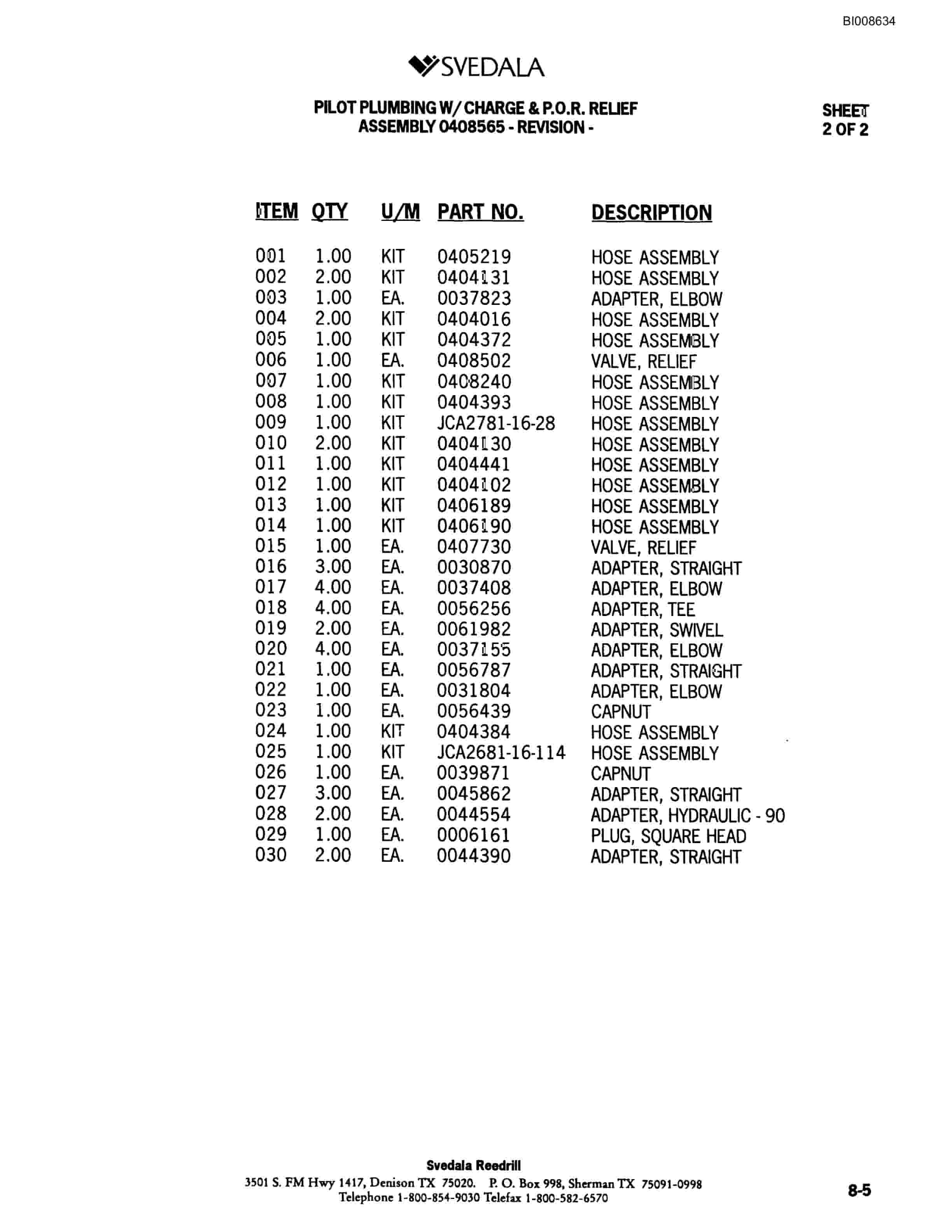 Bucyrus Infinity Blasthole Drill Parts Catalog BI008634-5