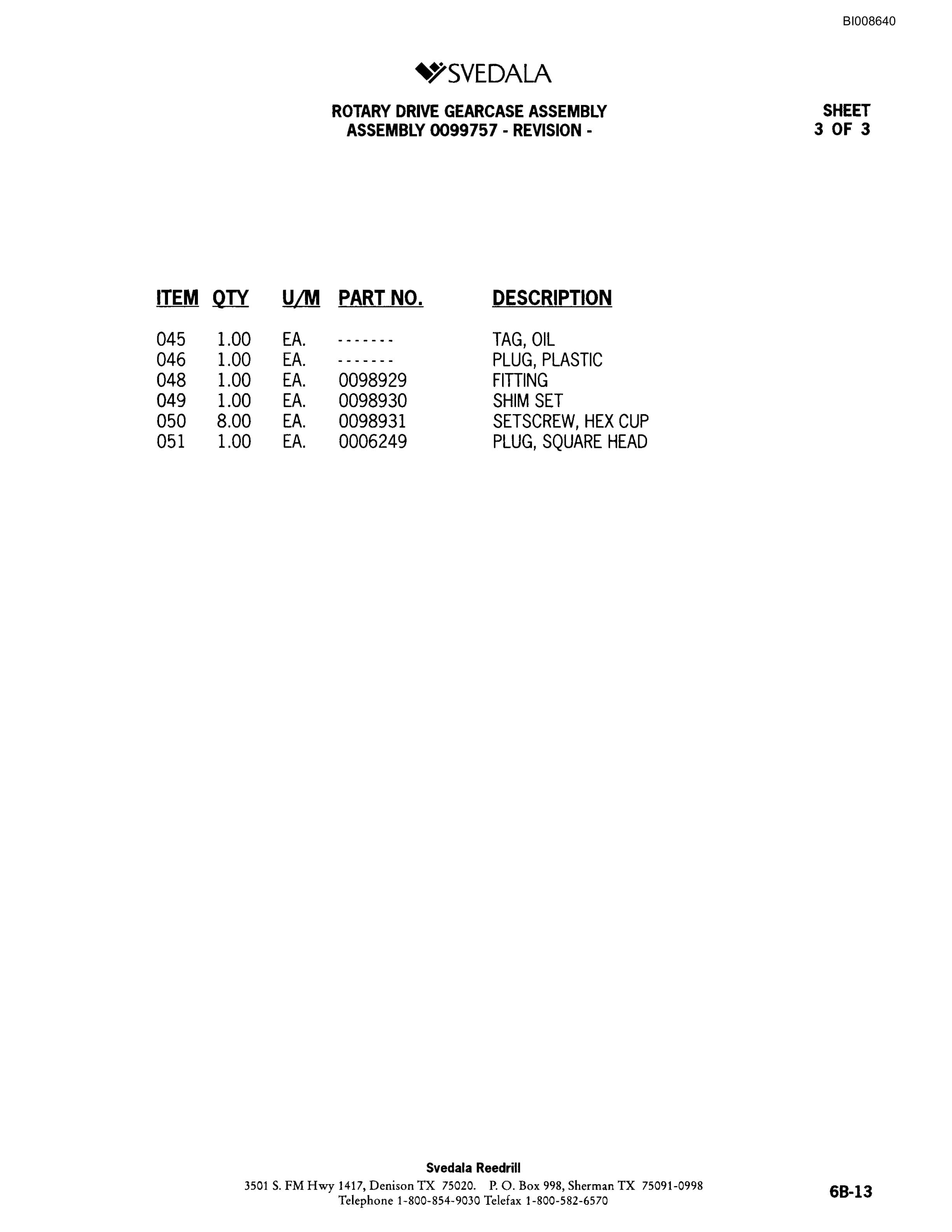 Bucyrus Infinity Blasthole Drill Parts Catalog BI008640-3