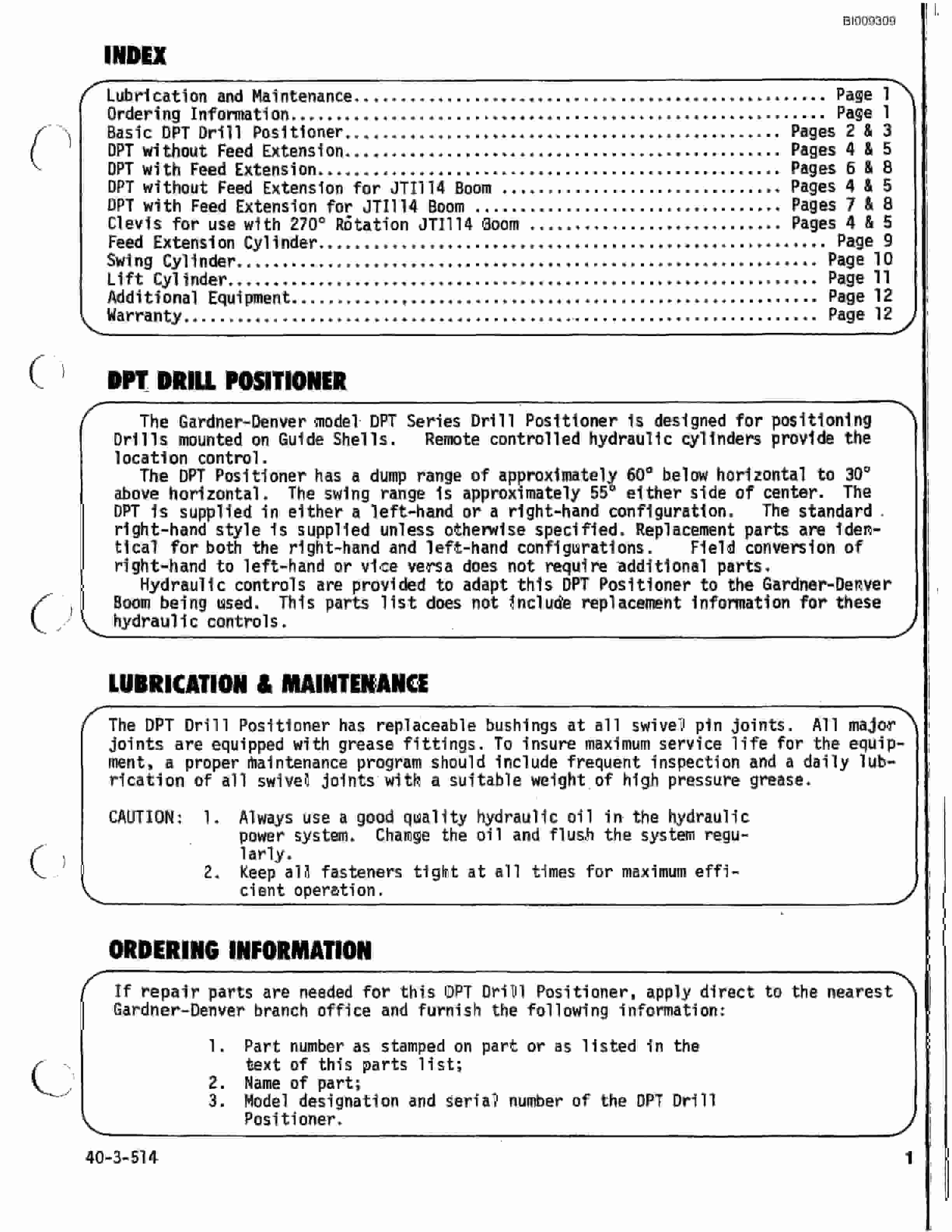 Bucyrus JB-1033 Parts Catalog BI009309-2