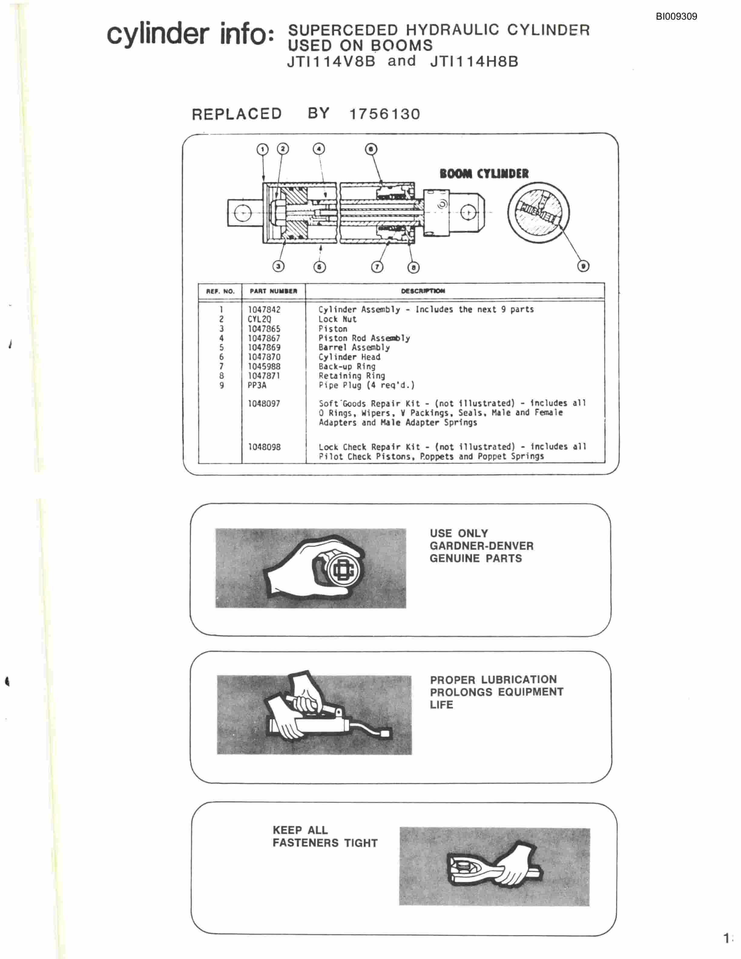 Bucyrus JB-1033 Parts Catalog BI009309-3