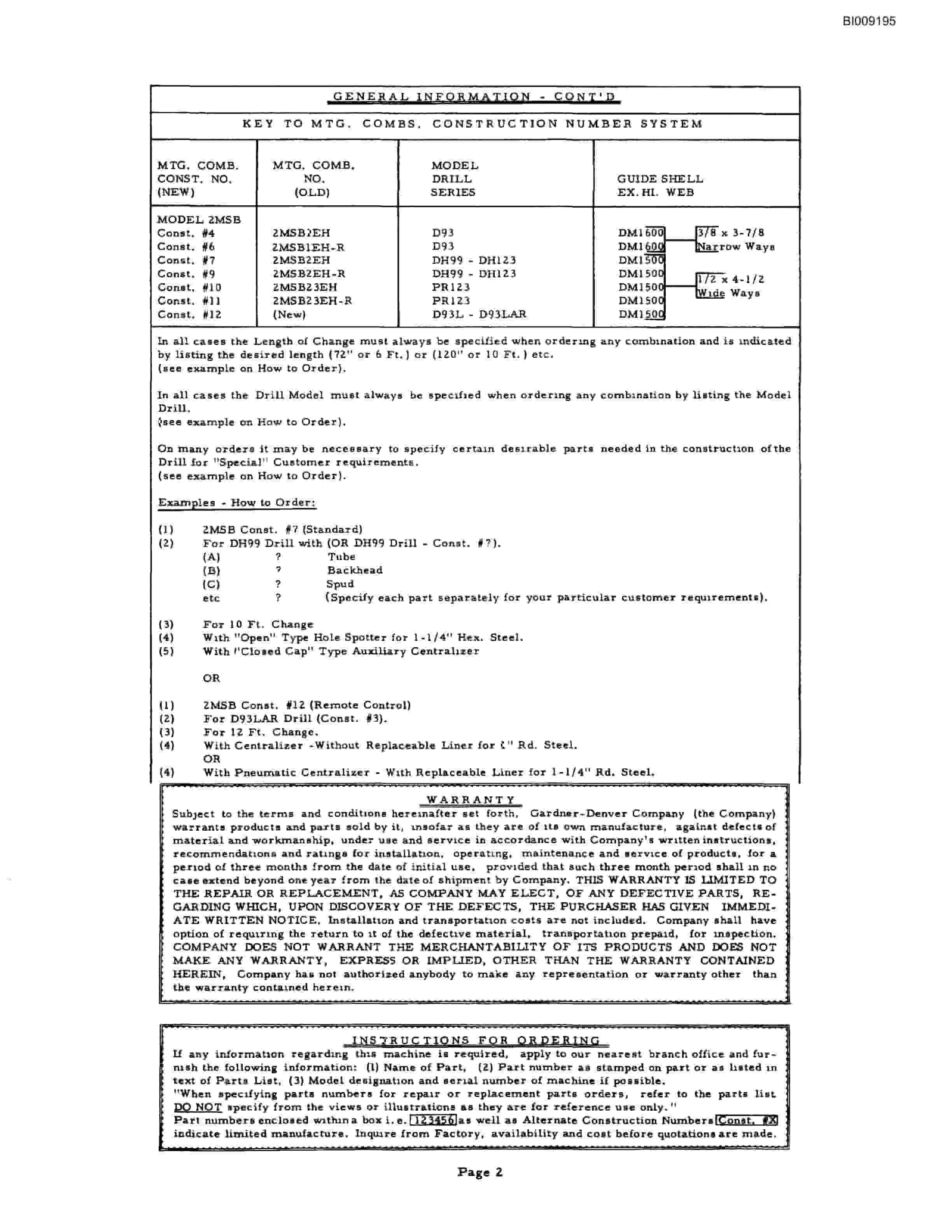 Bucyrus JB-277 Parts Catalog BI009195-2