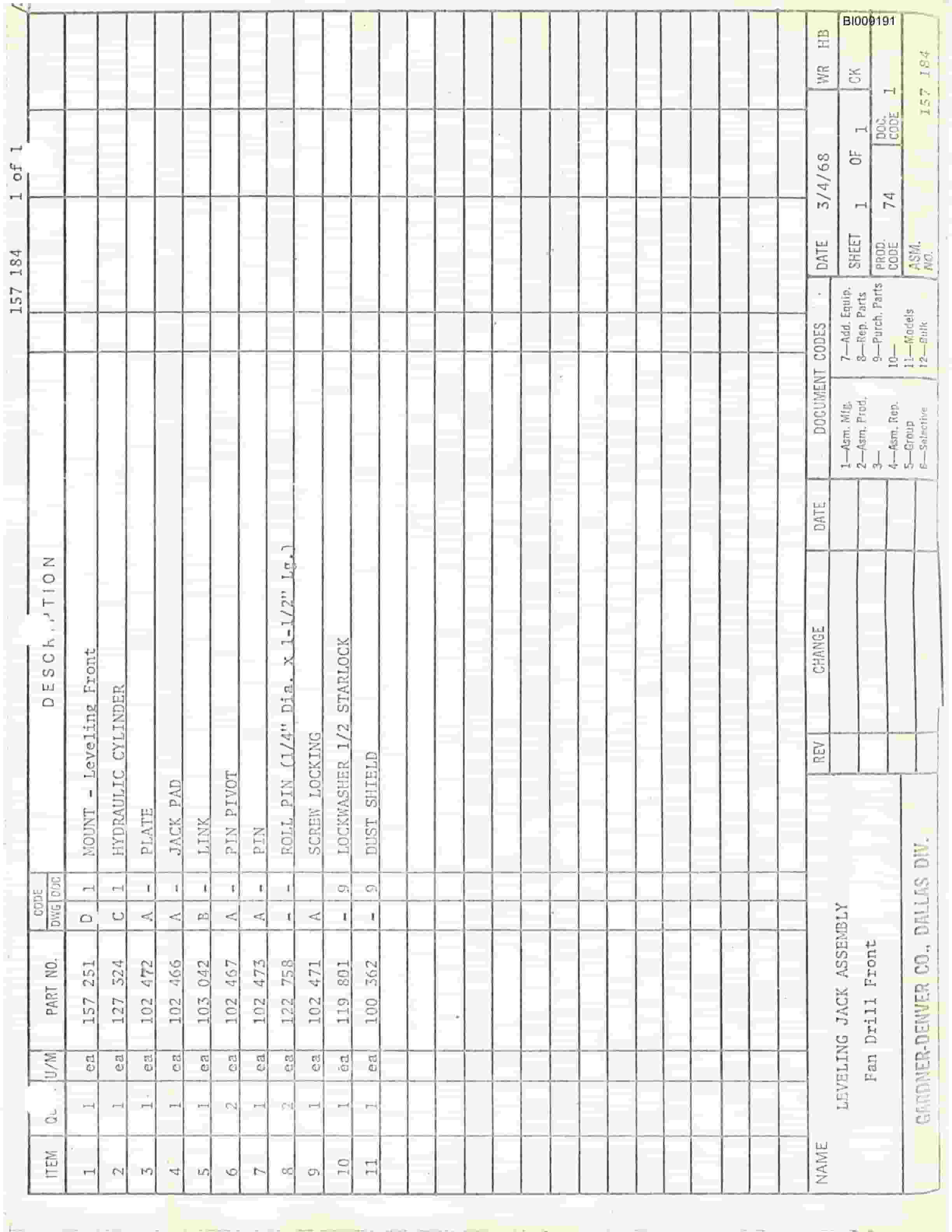 Bucyrus JB-286, JB-306, JB-307 Parts Catalog BI009191-2