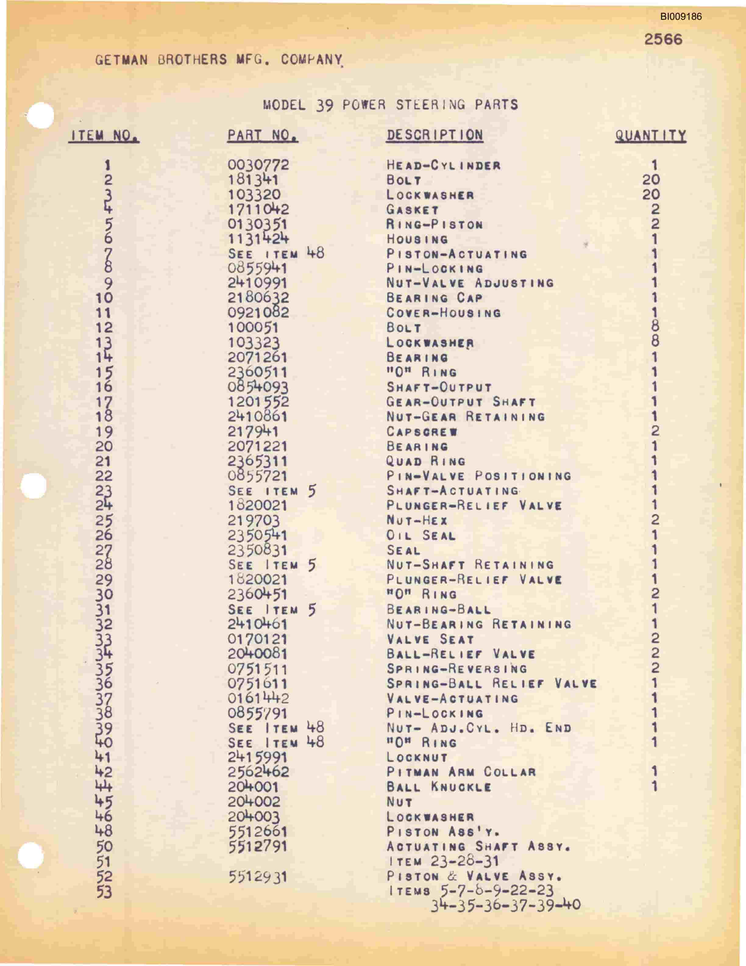 Bucyrus JB-291, JB-292, JB-293, JB-294 Parts Catalog BI009186-4