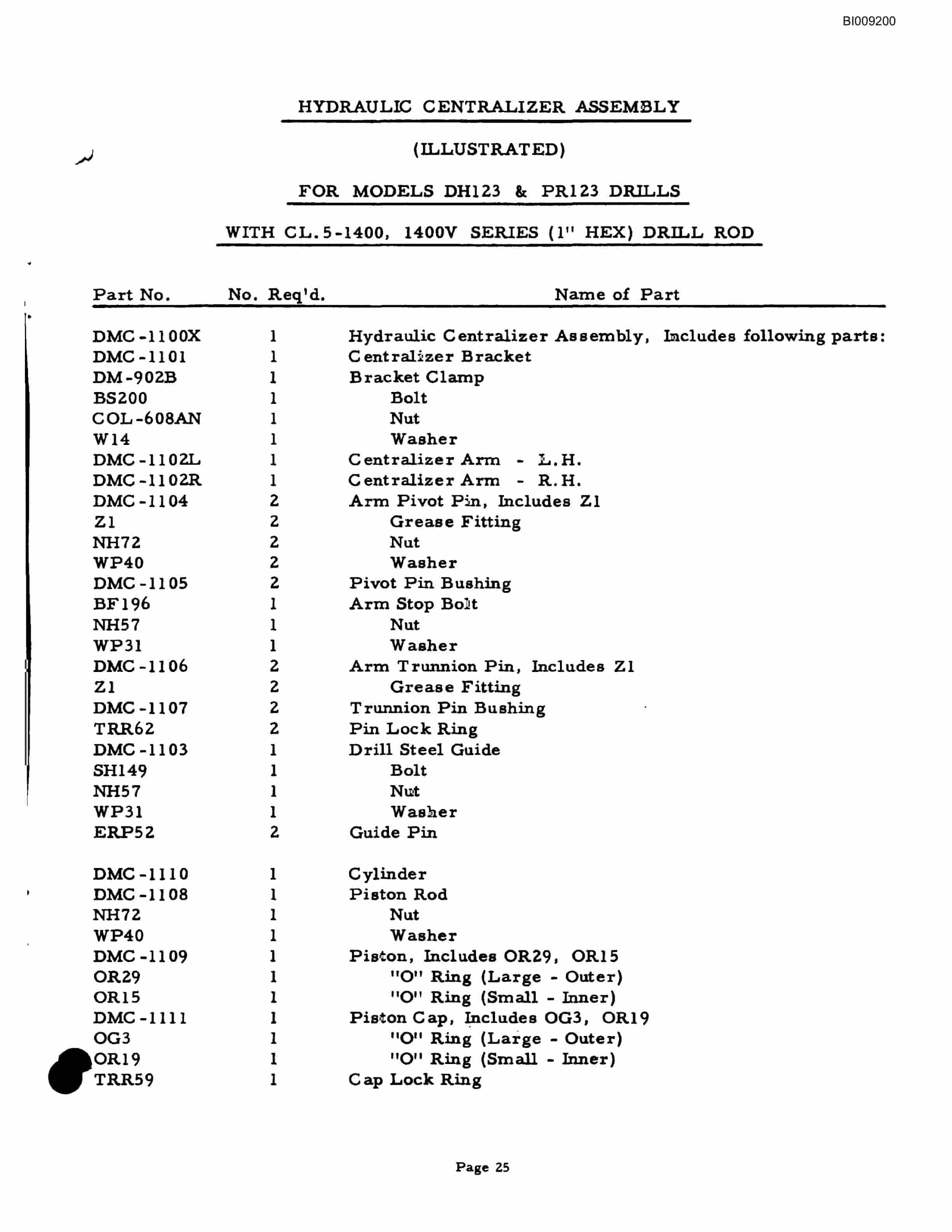 Bucyrus JB-298 Parts Catalog BI009200-3