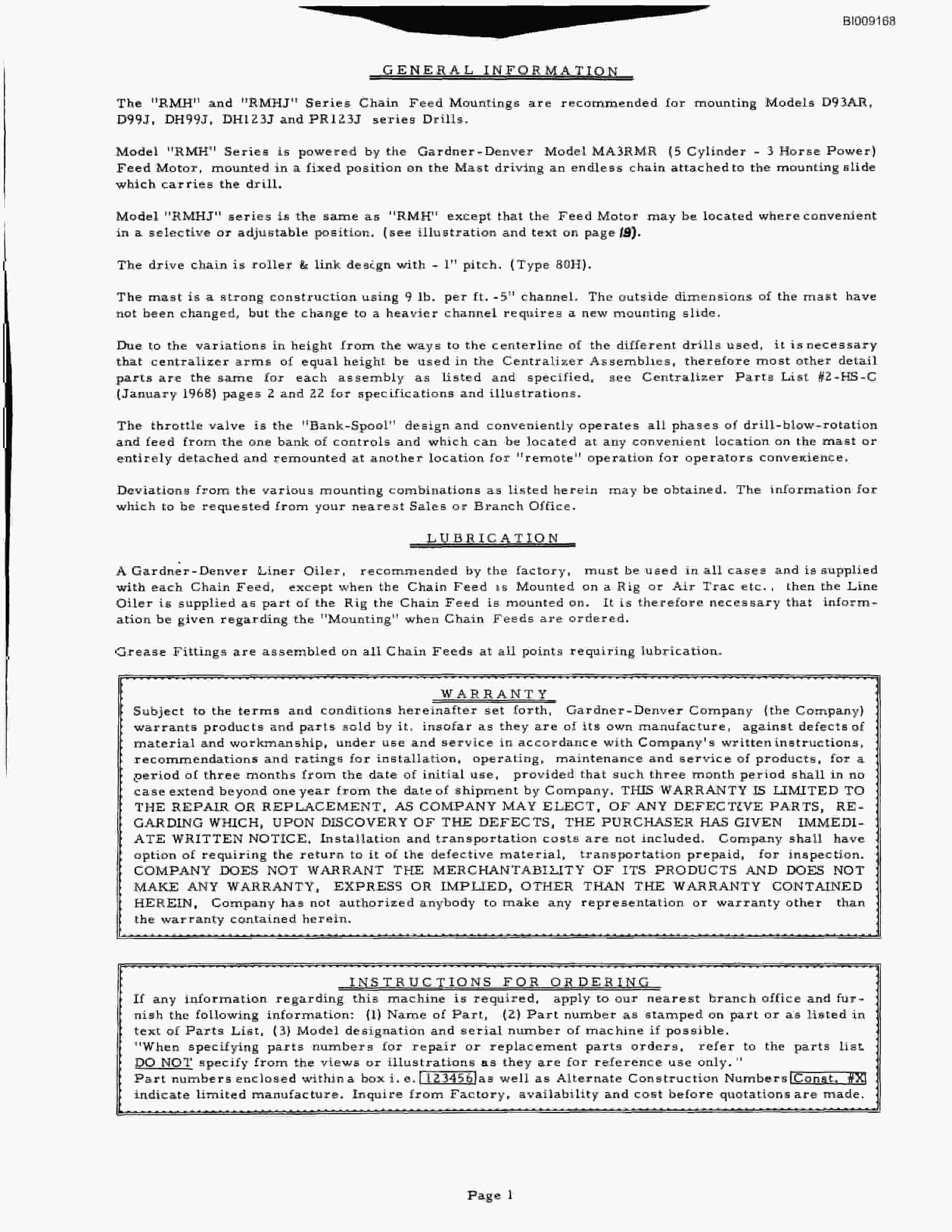 Bucyrus JB-305 Parts Catalog BI009168-2