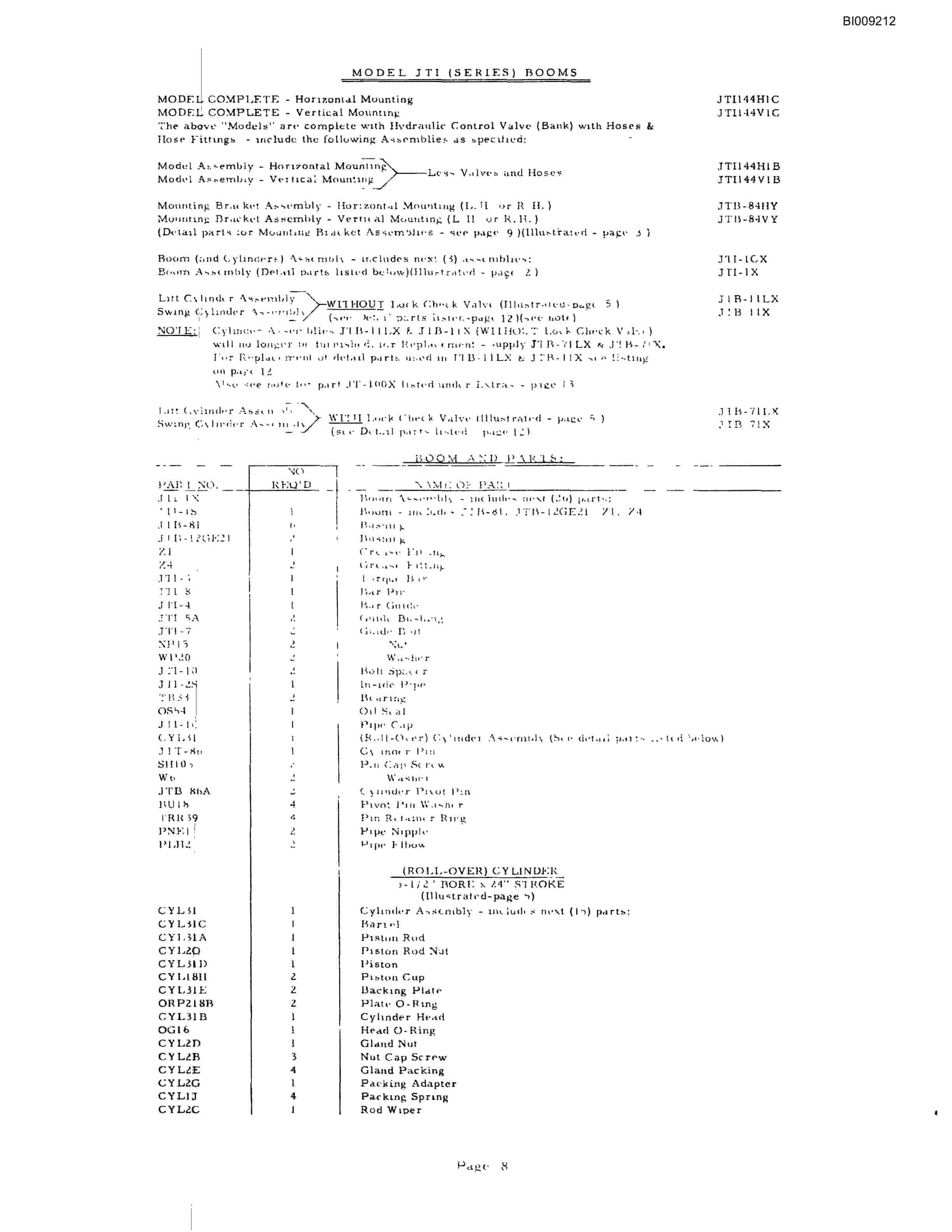 Bucyrus JB-324 Parts Catalog BI009212-2