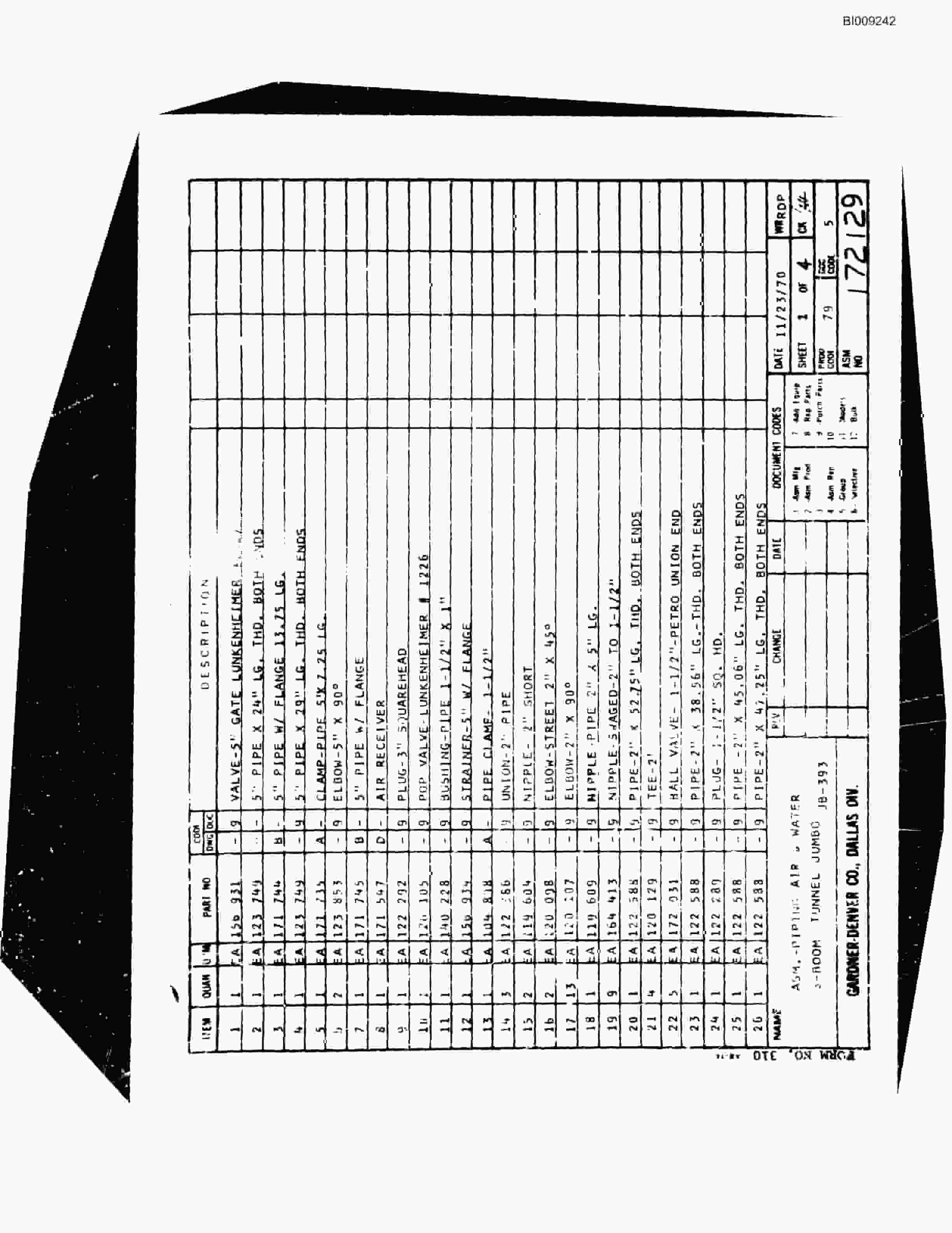 Bucyrus JB-393 Parts Catalog BI009242-5