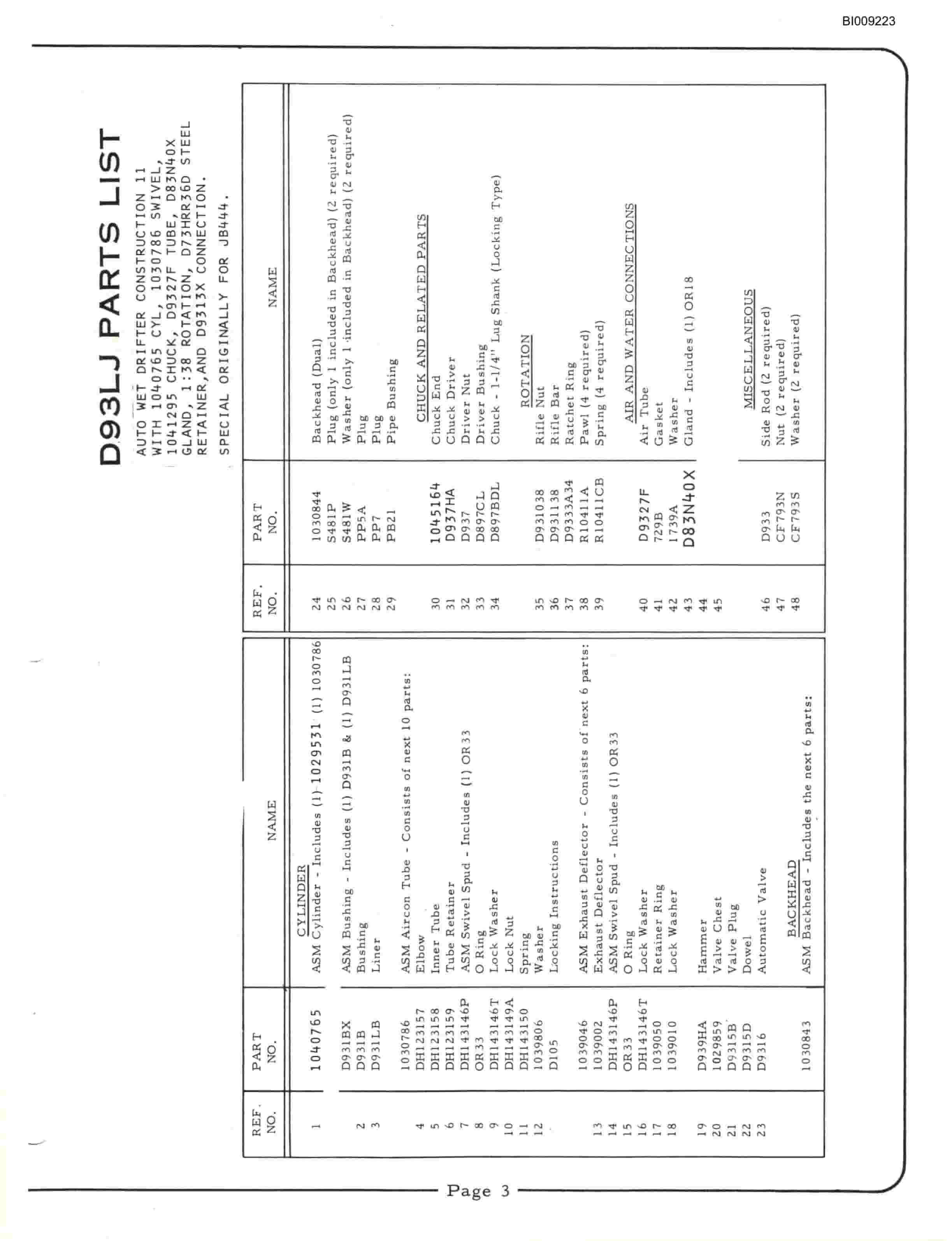 Bucyrus JB-444 Parts Catalog BI009223-3