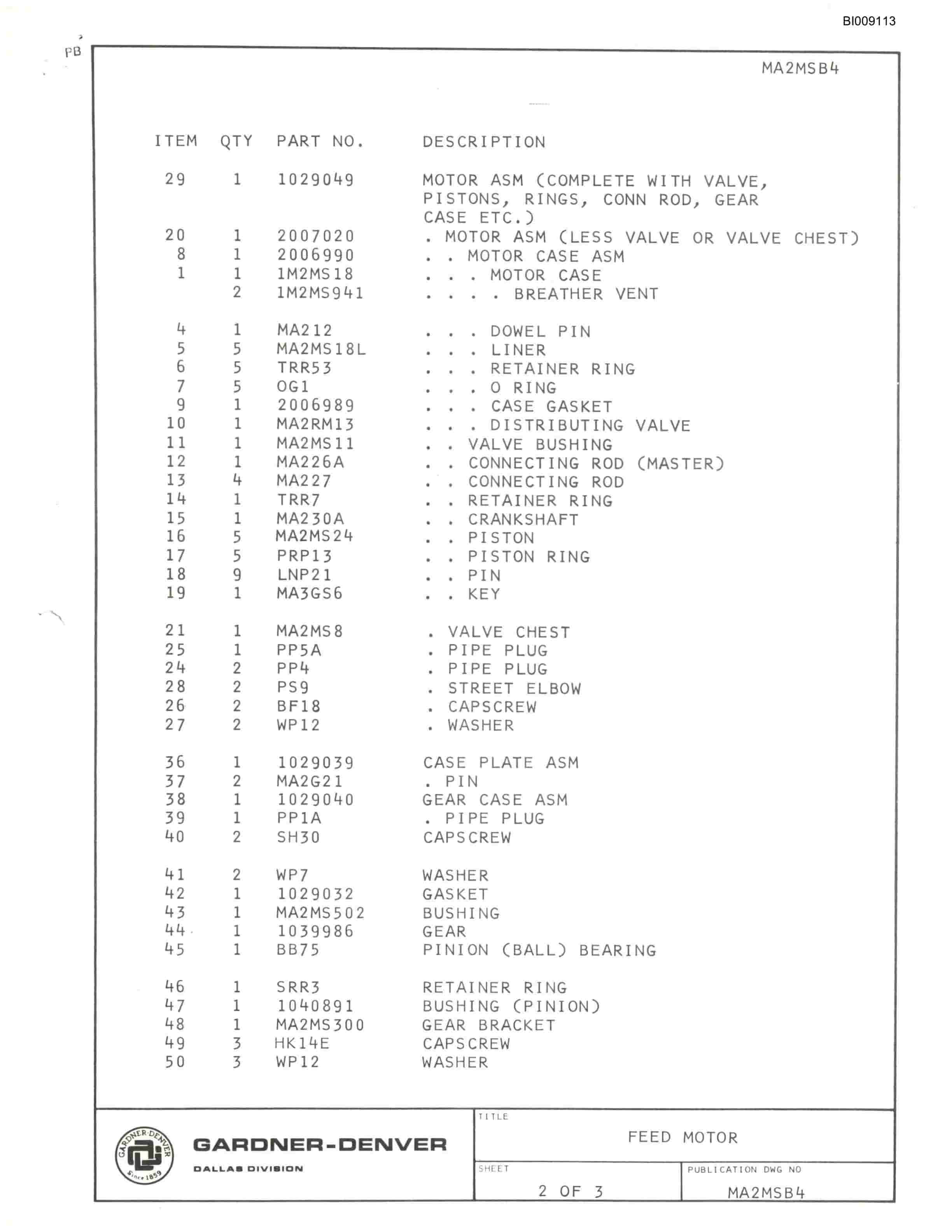 Bucyrus JB-454 Parts Catalog BI009113-3