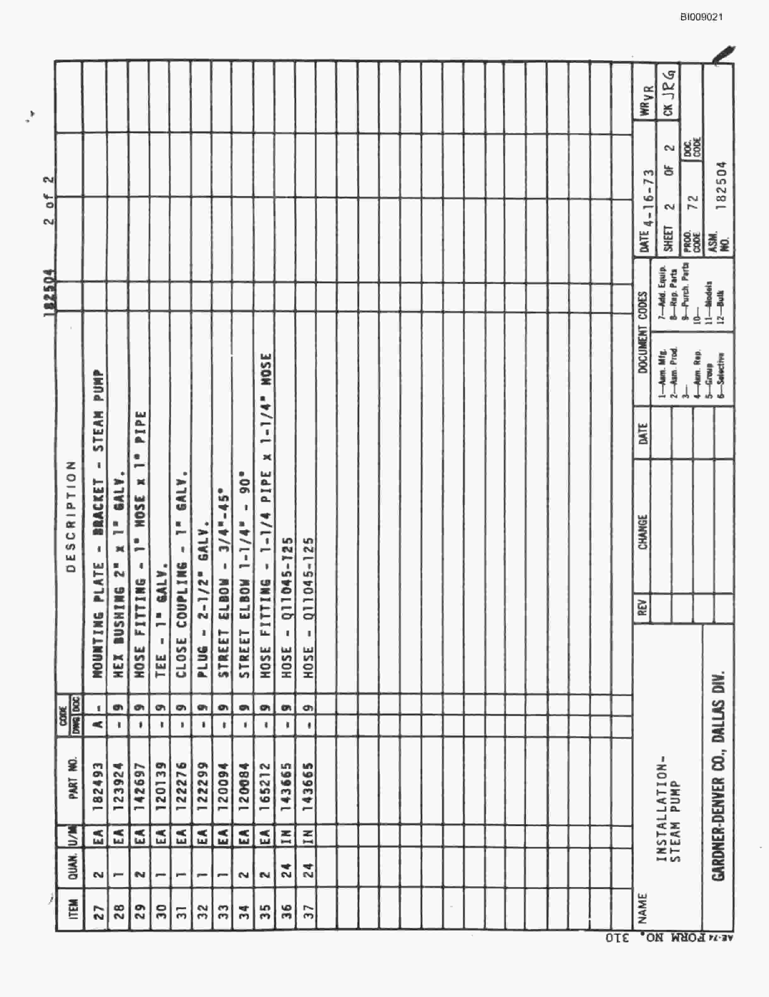 Bucyrus JB-478 Parts Catalog BI009021-2