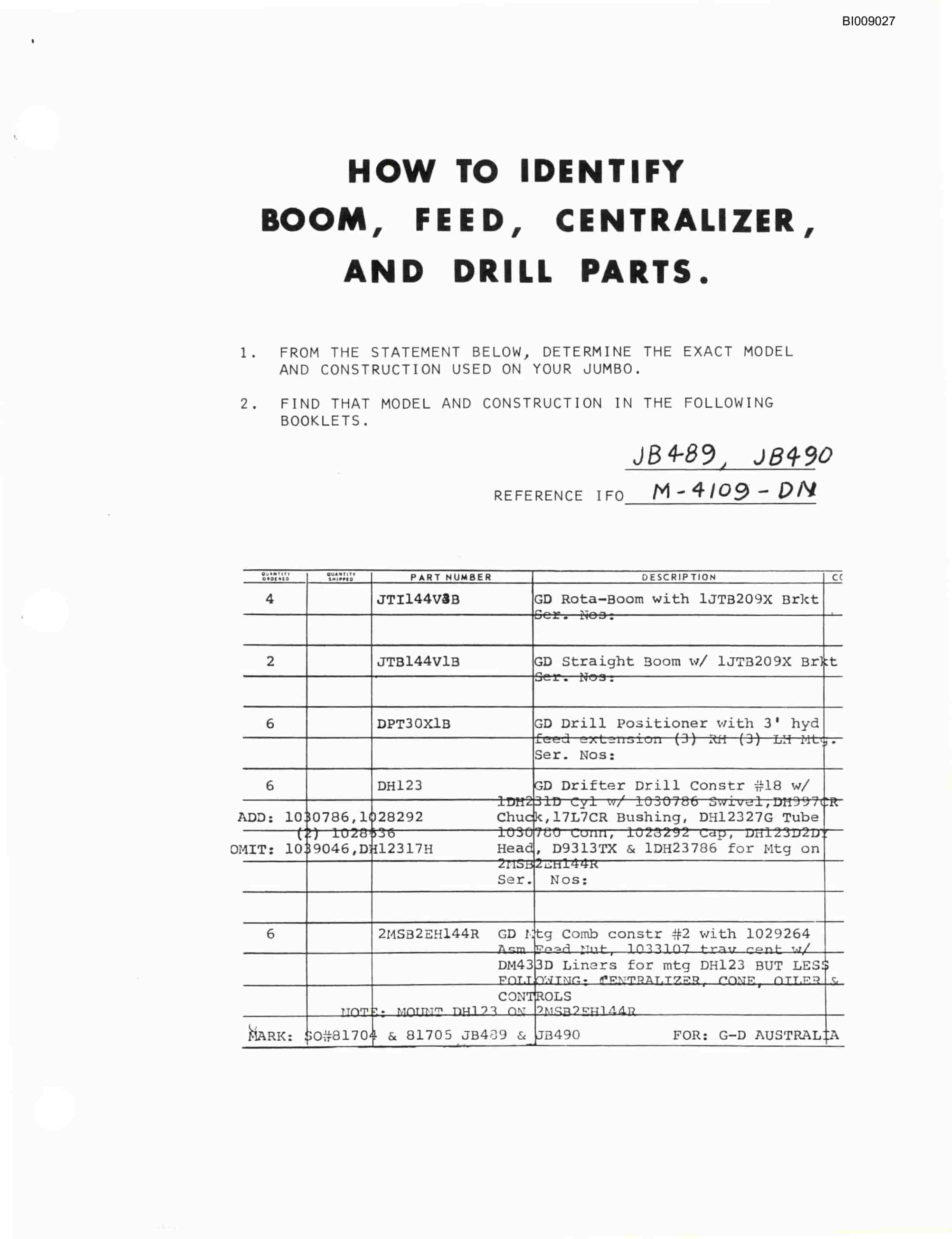 Bucyrus JB-490 Parts Catalog BI009027-4