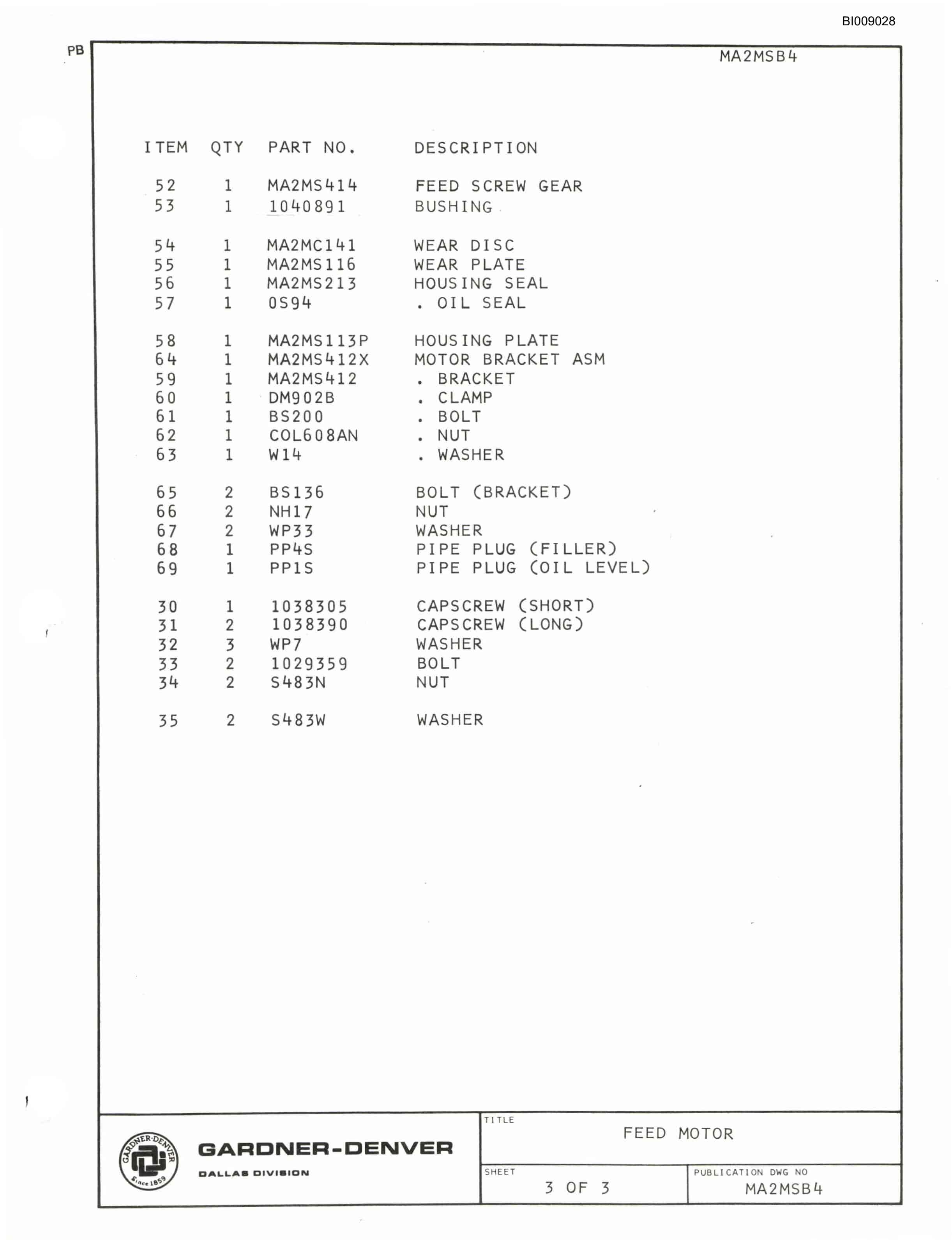 Bucyrus JB-491, JB-492 Parts Catalog BI009028-4