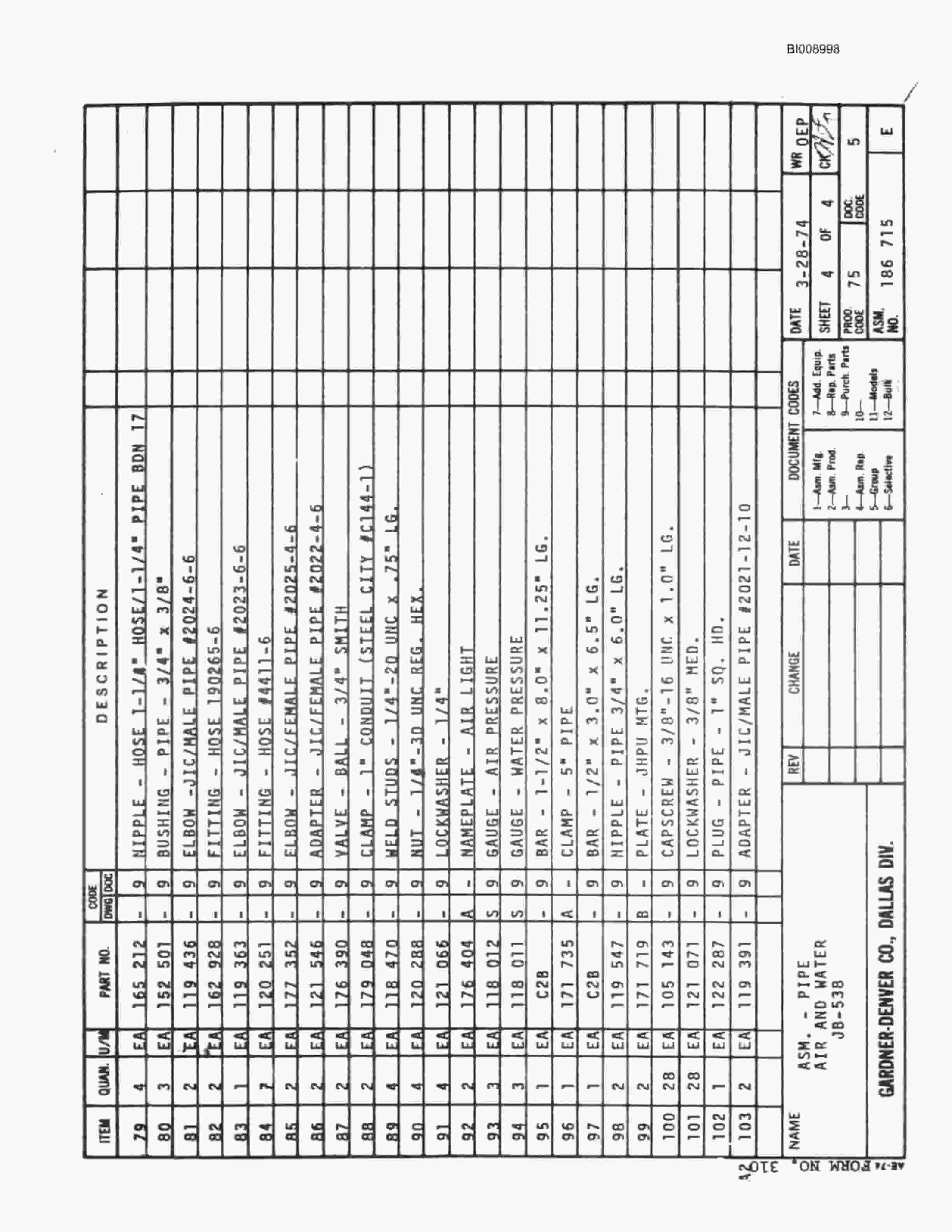 Bucyrus JB-538 Parts Catalog BI008998-5