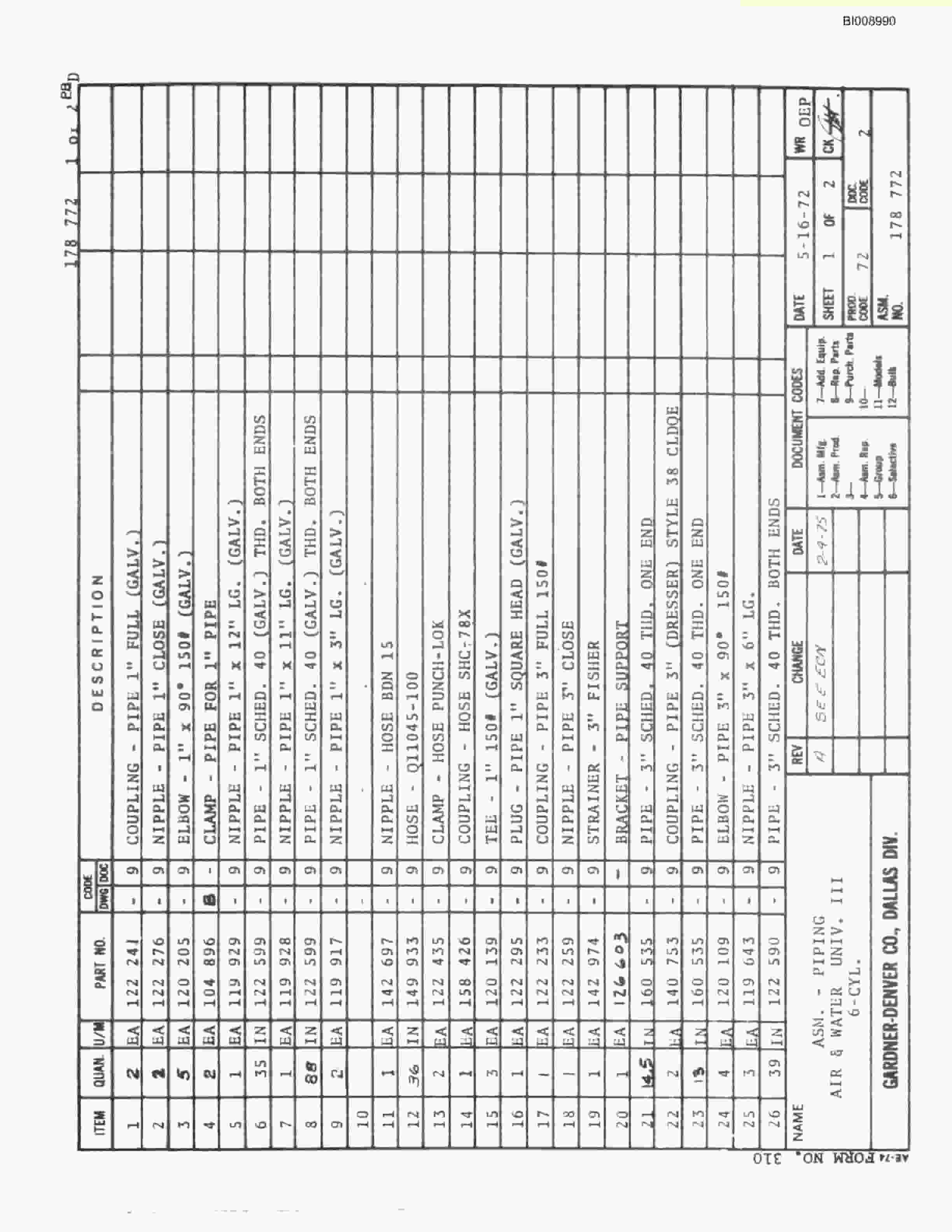 Bucyrus JB-547 Parts Catalog BI008990-3