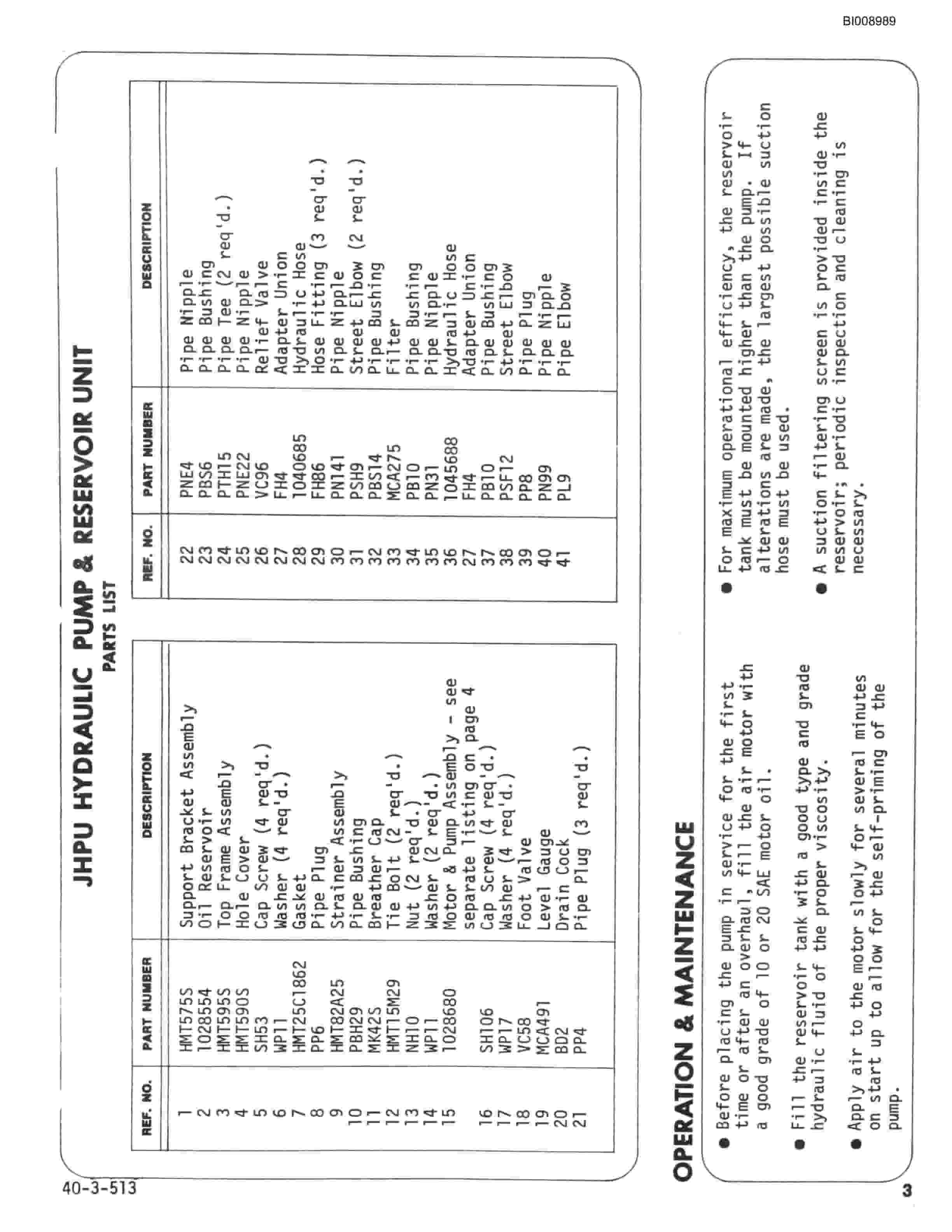 Bucyrus JB-550 Parts Catalog BI008989-3