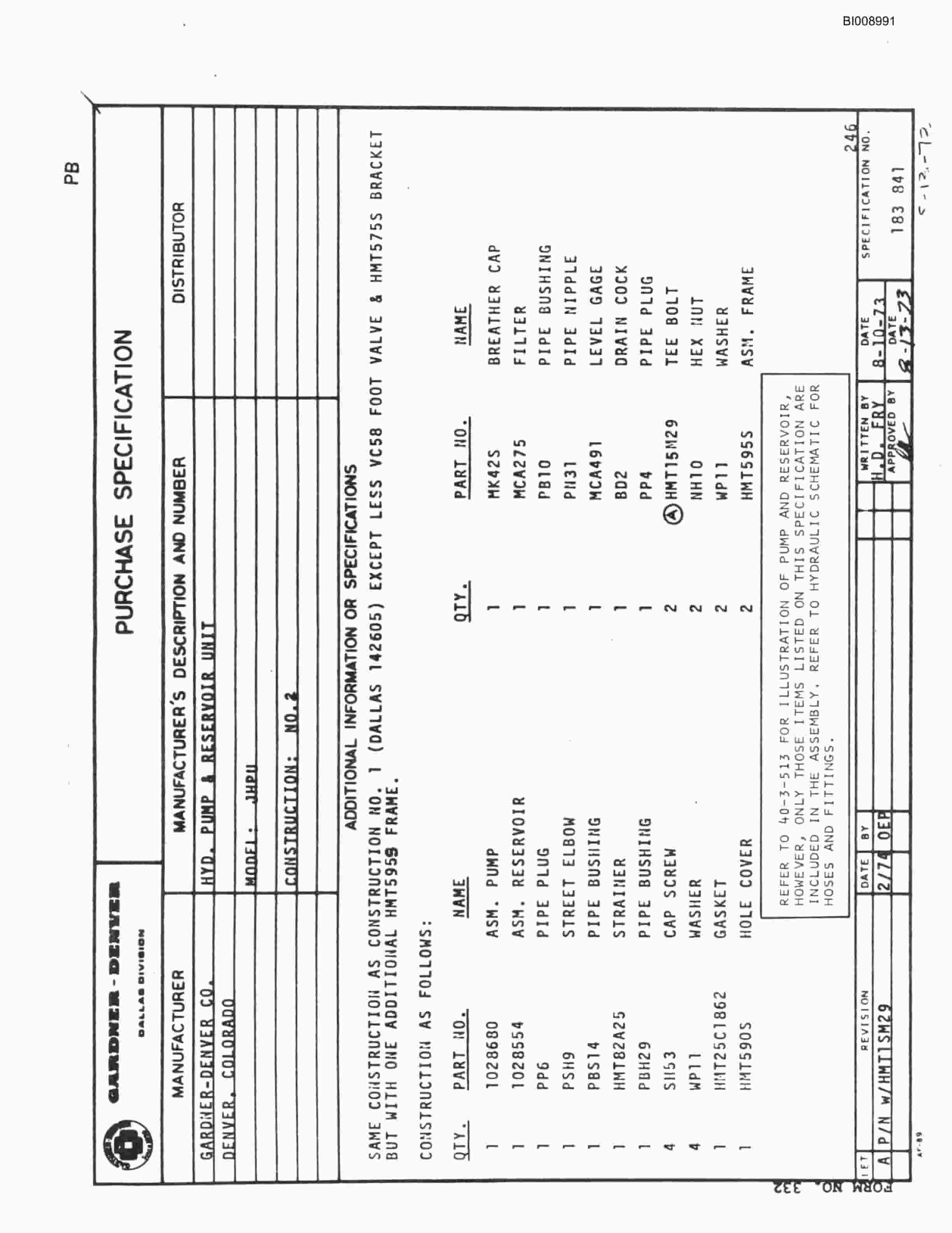 Bucyrus JB-551 Parts Catalog BI008991-5