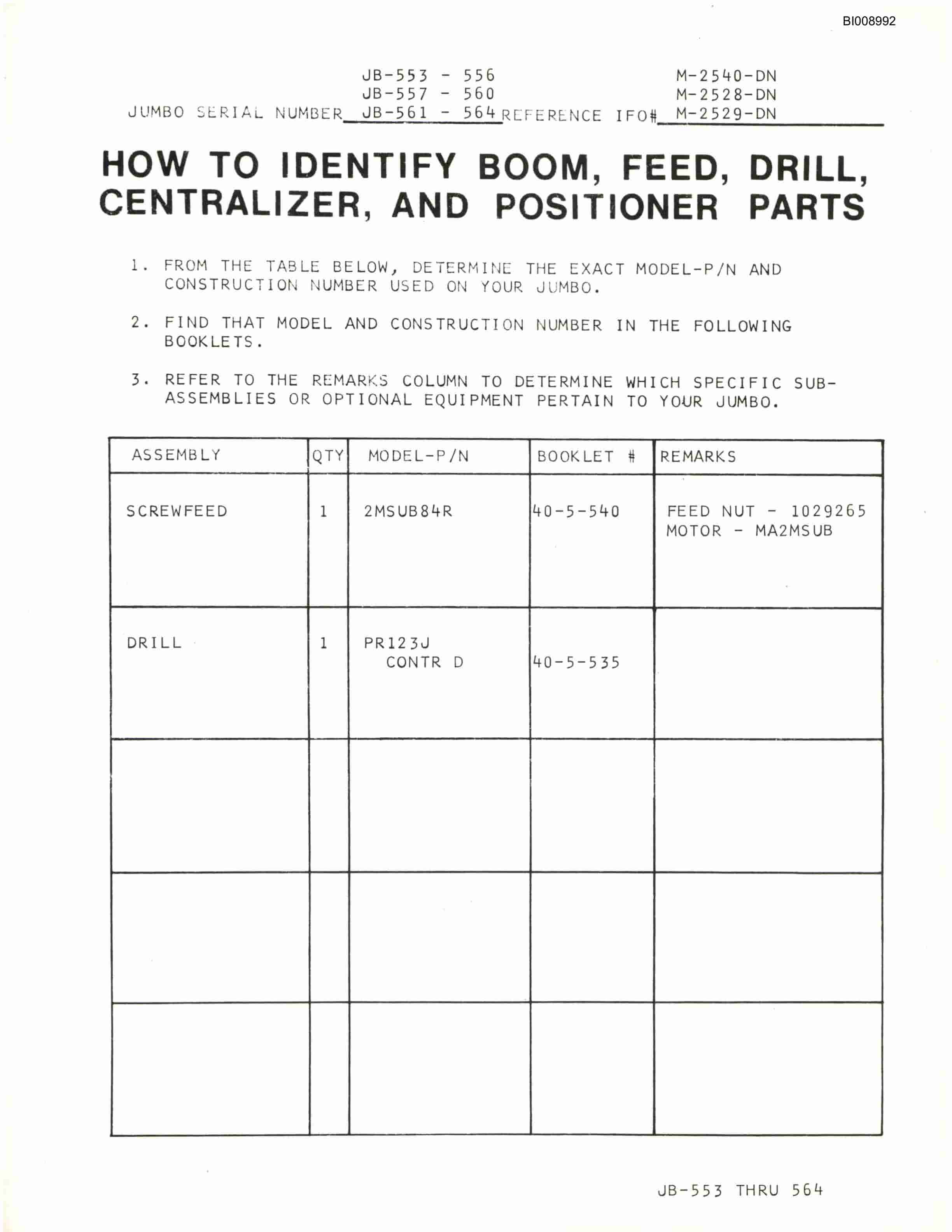 Bucyrus JB-553 to JB-564 Parts Catalog BI008992-5