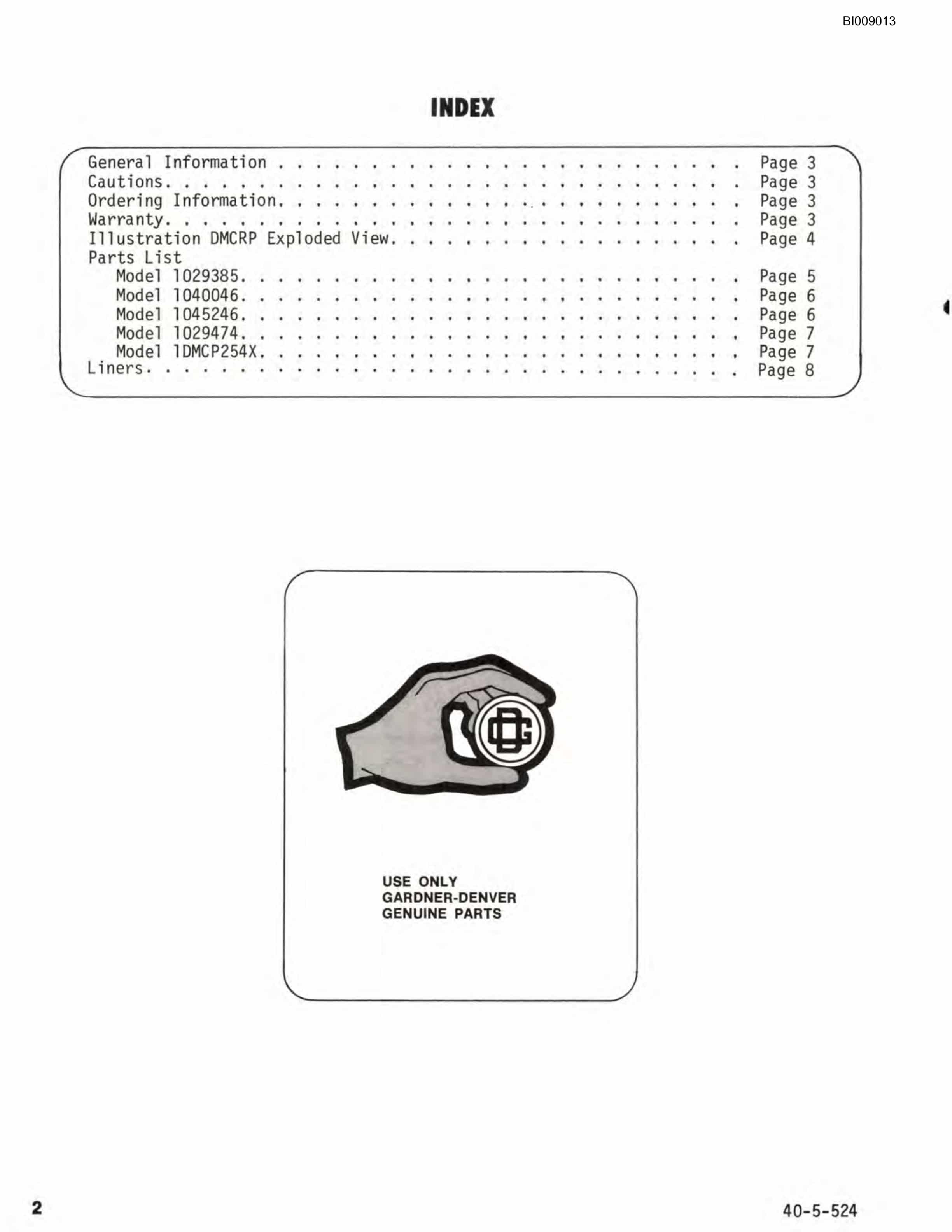 Bucyrus JB-581 Parts Catalog BI009013-2