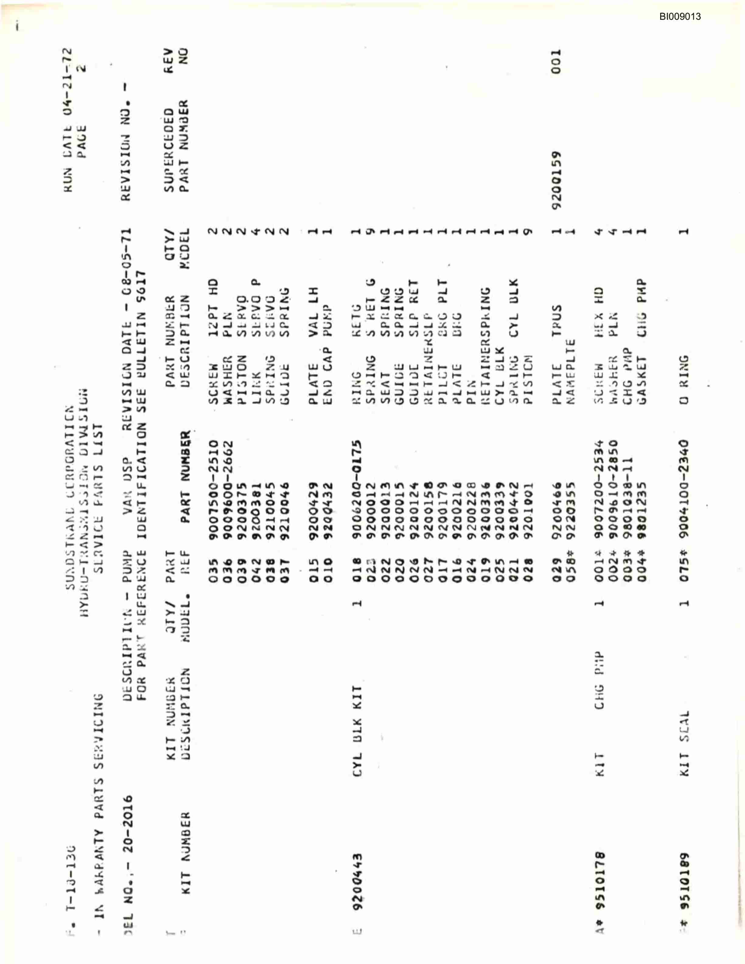Bucyrus JB-581 Parts Catalog BI009013-5