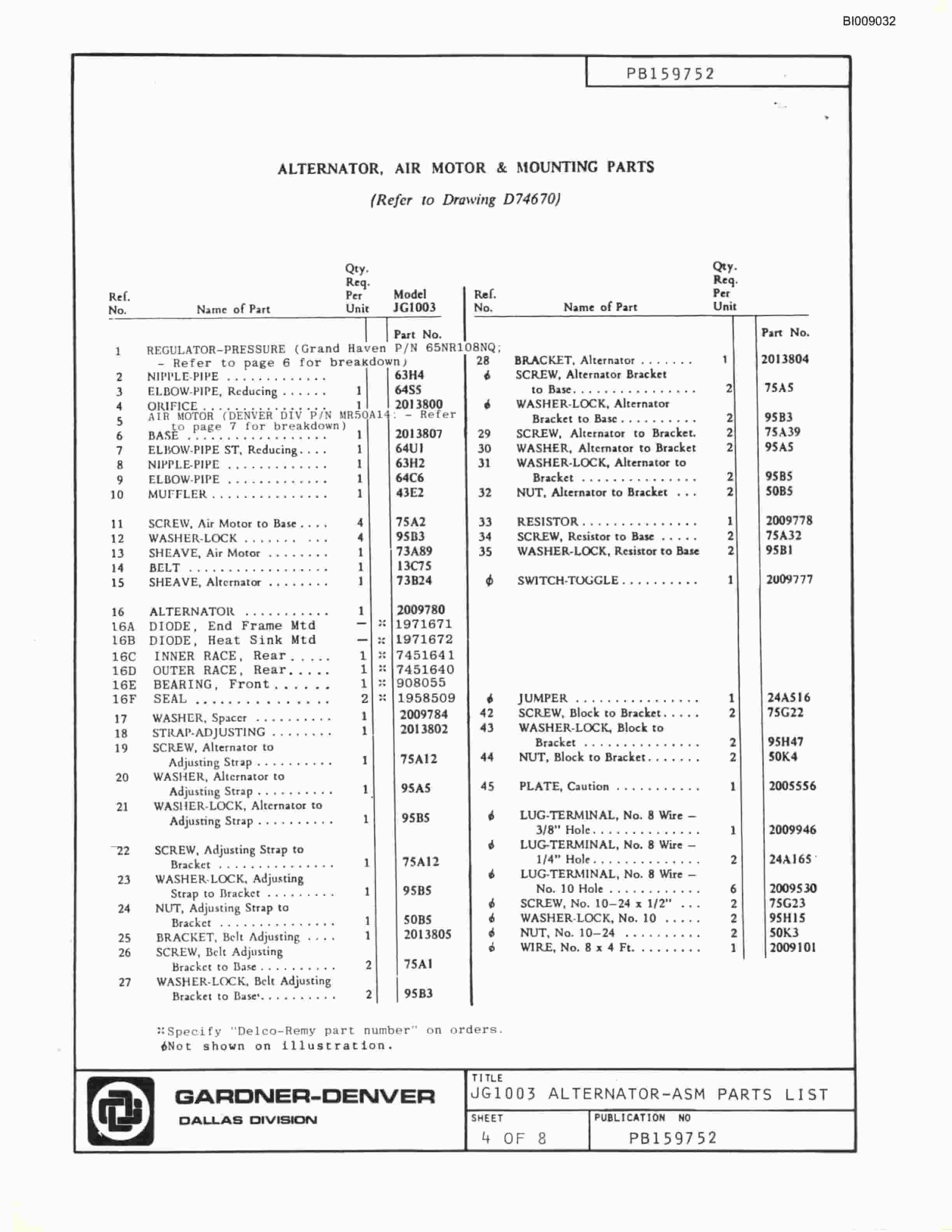 Bucyrus JB-655 Parts Catalog BI009032-5