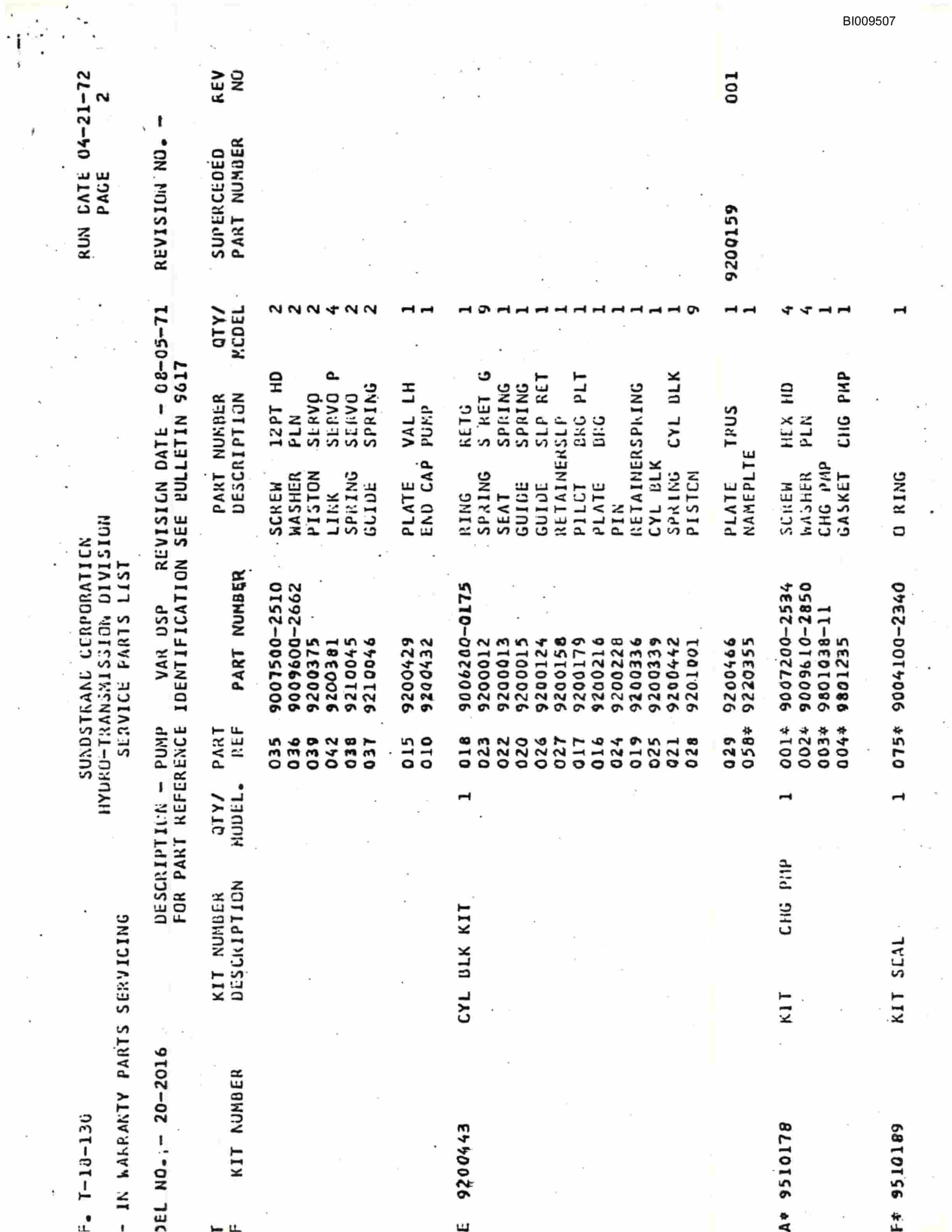 Bucyrus JB-761, JB-762 Parts Catalog BI009507-5