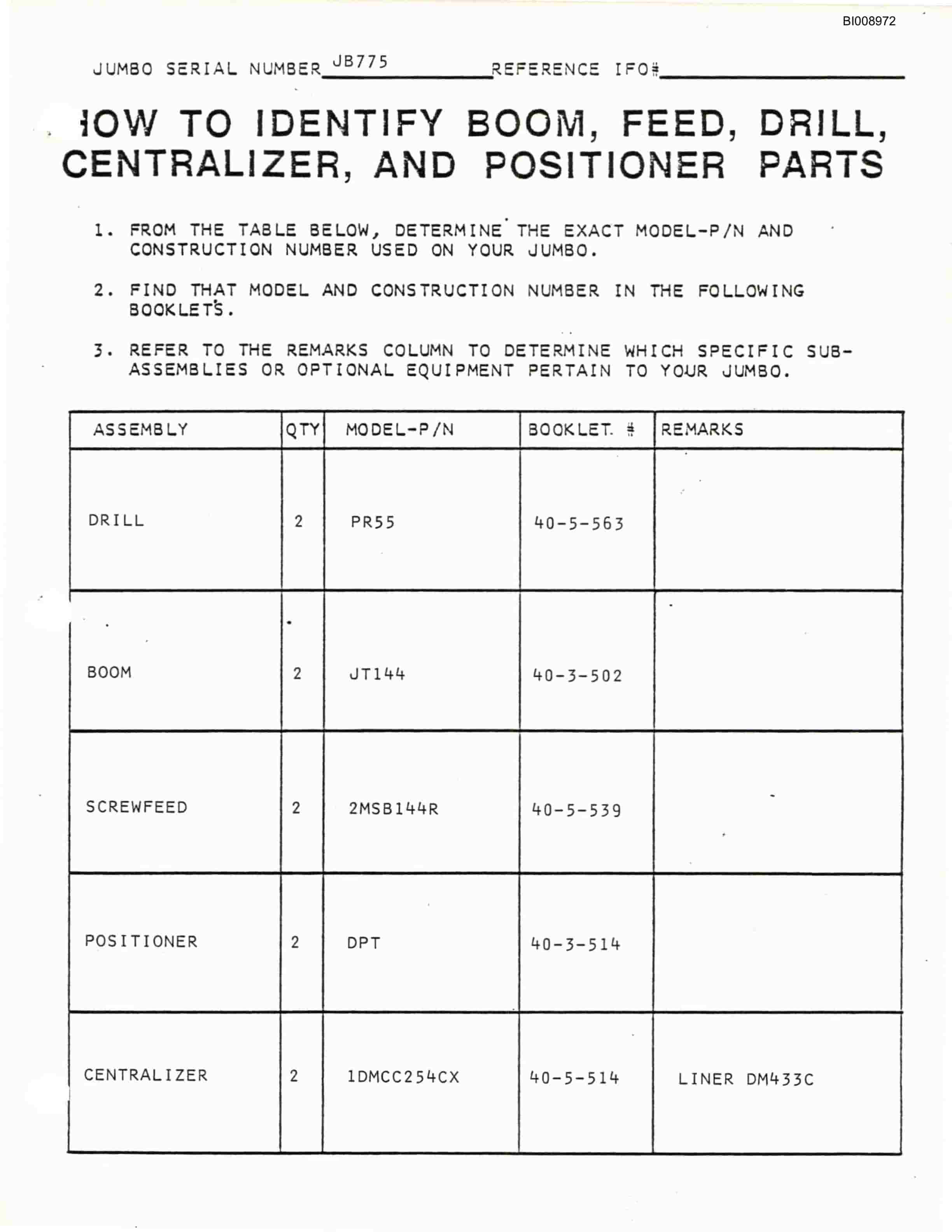 Bucyrus JB-775 Parts Catalog BI008972-3