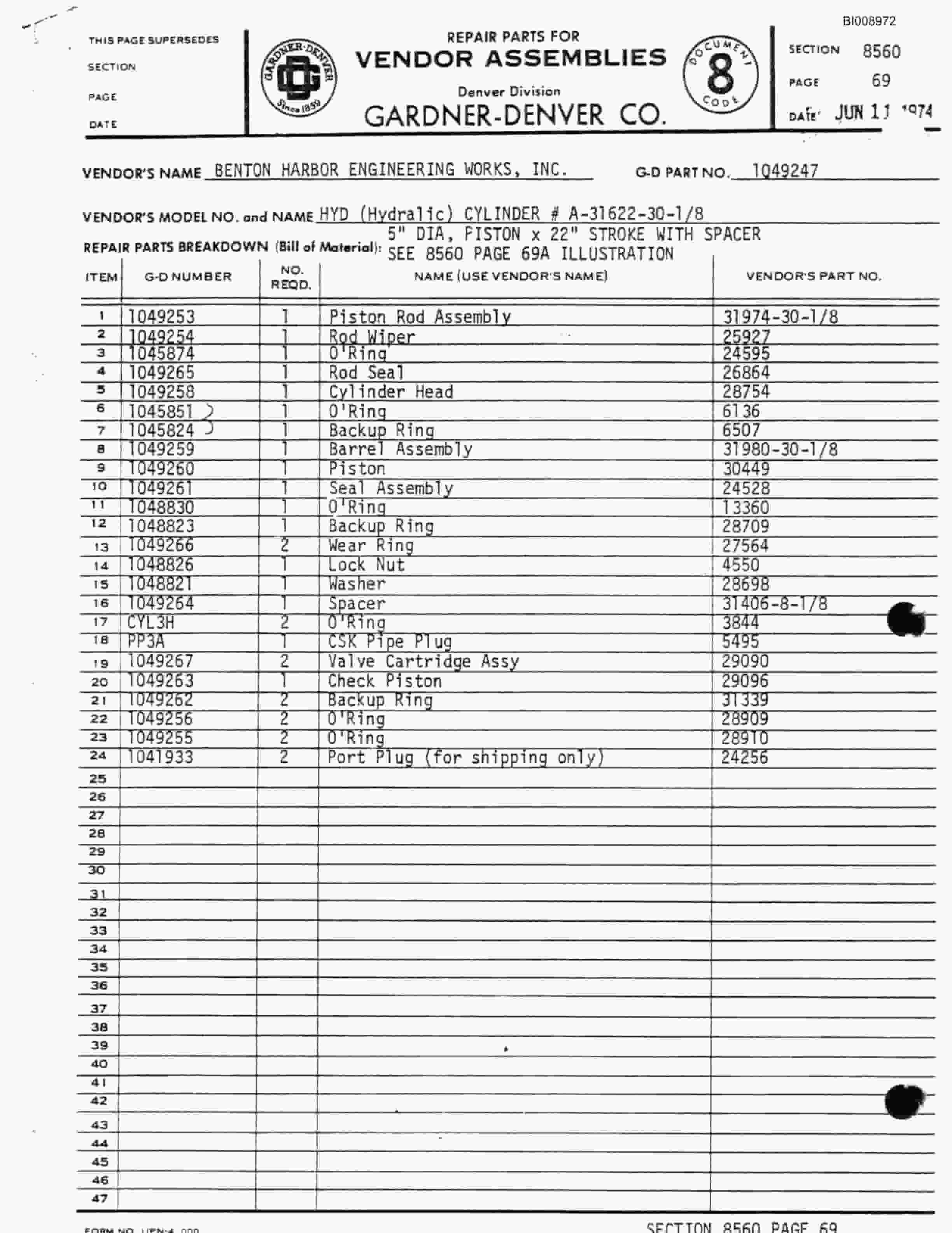 Bucyrus JB-775 Parts Catalog BI008972-4