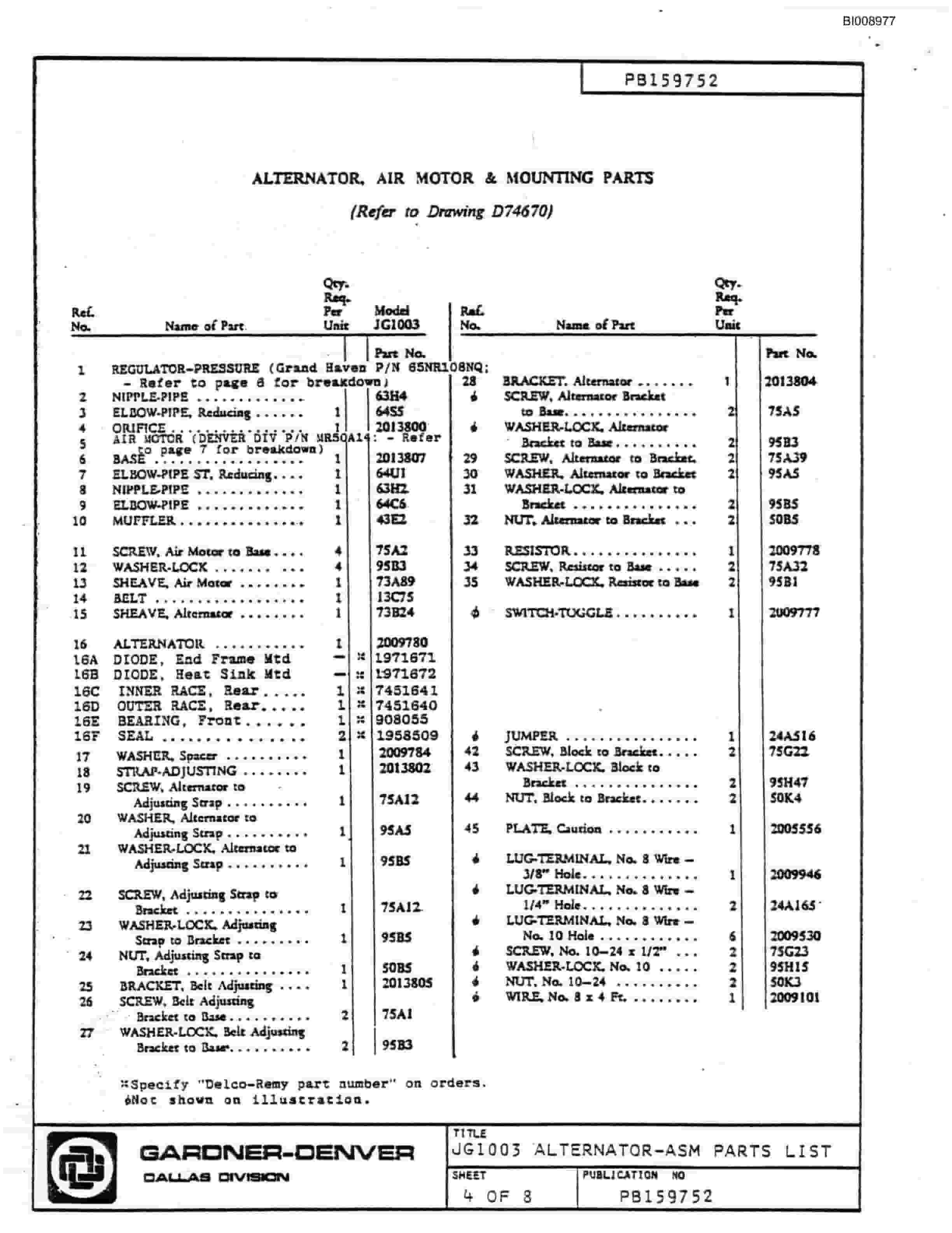 Bucyrus JB-776 Parts Catalog BI008977-5