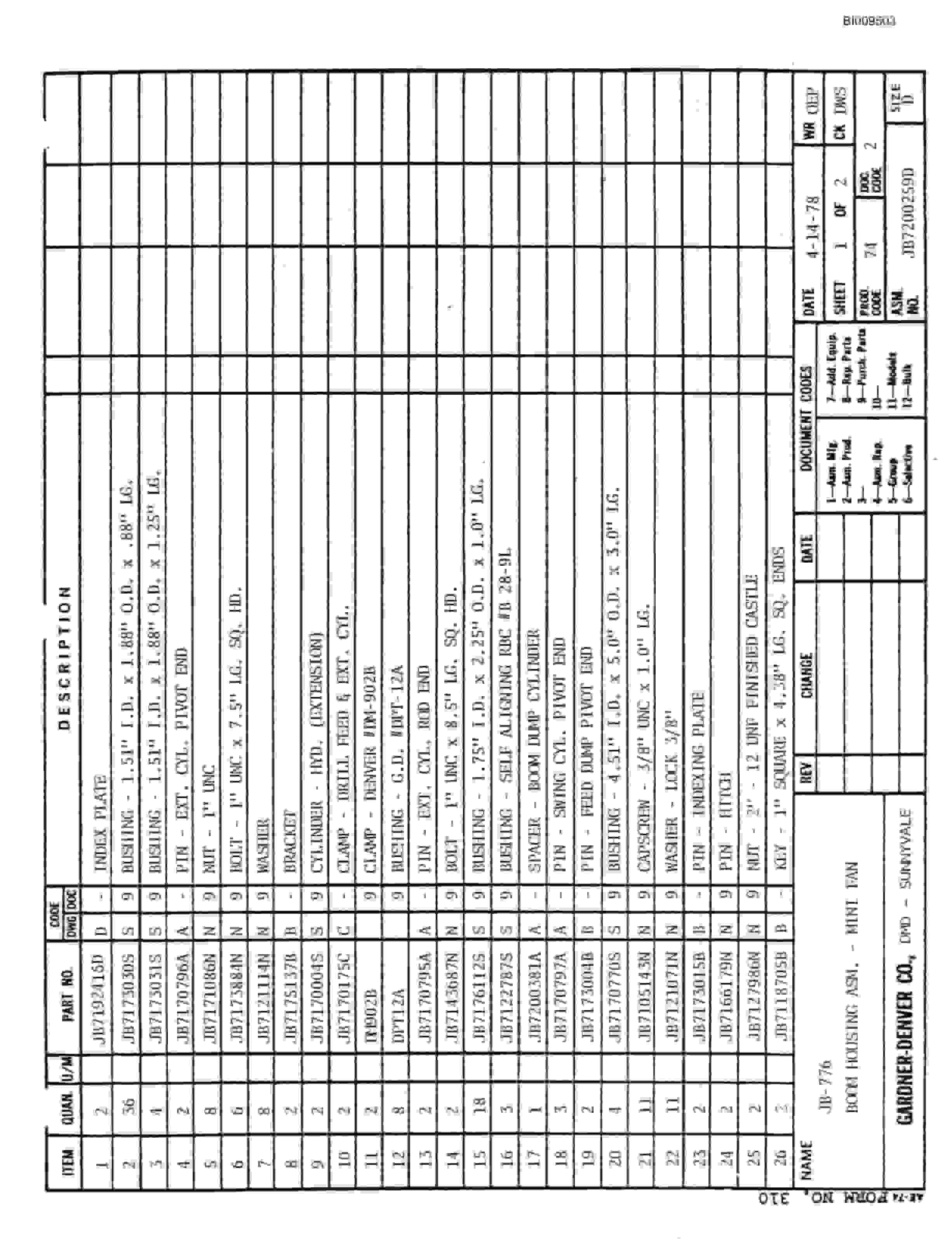 Bucyrus JB-776 Parts Catalog BI009503-2