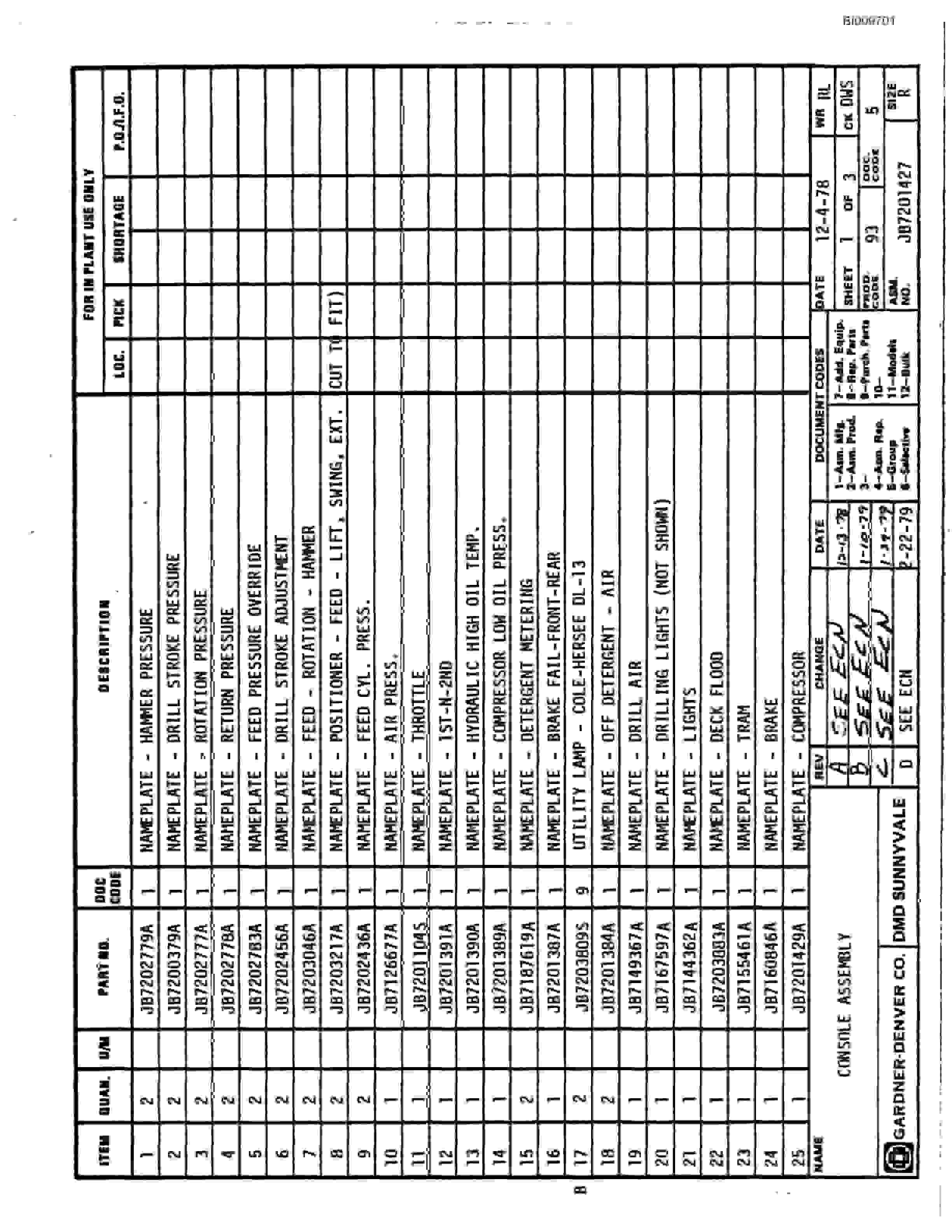 Bucyrus JB-793 Parts Catalog BI009701-2