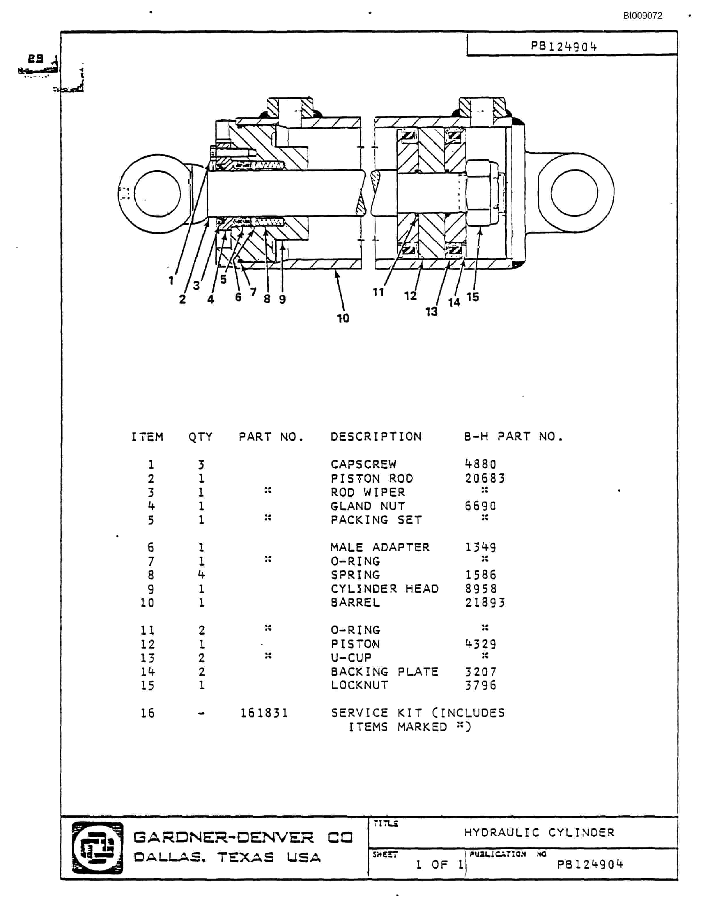 Bucyrus JB-813 Parts Catalog BI009072-4