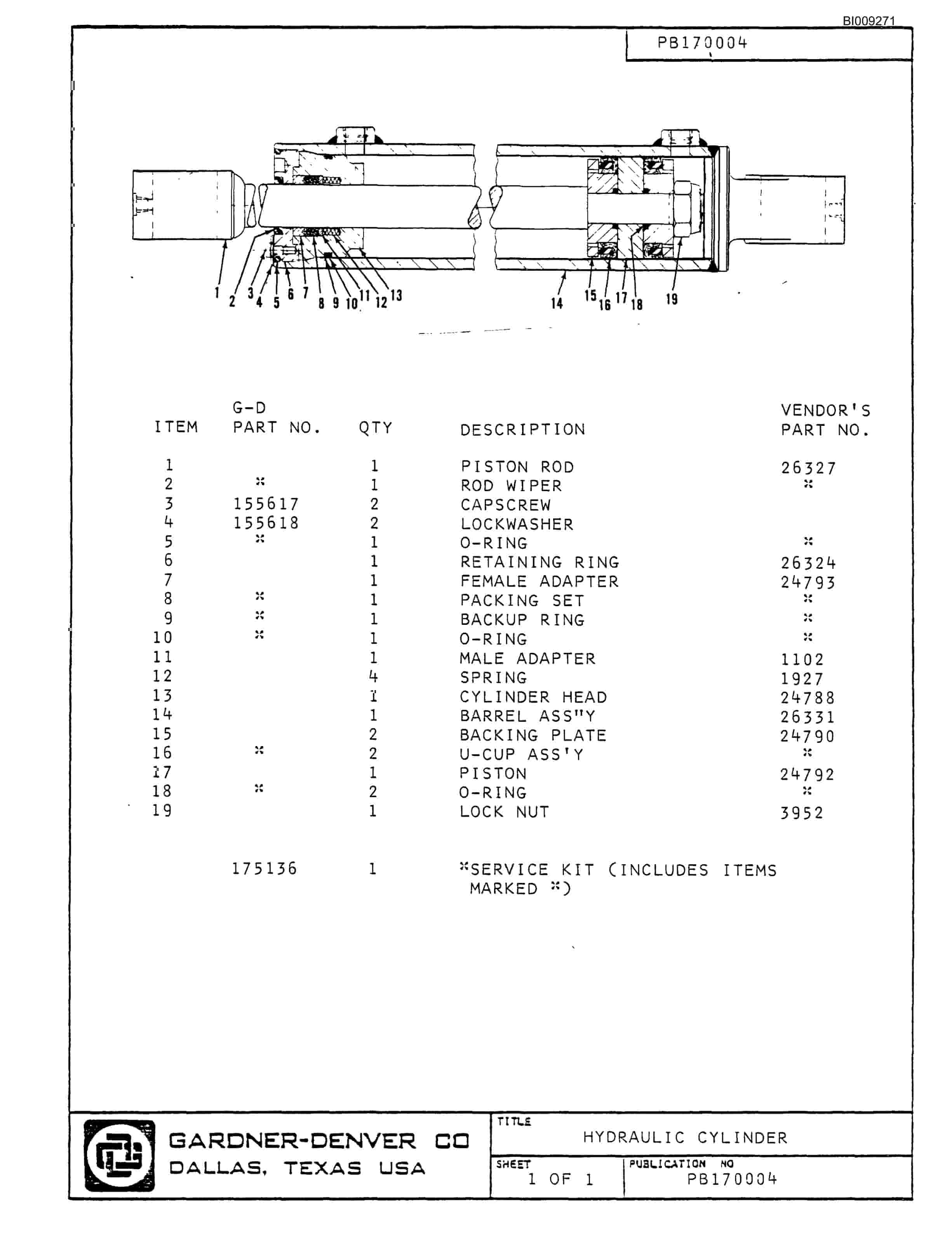 Bucyrus JB-821, JB-822 Parts Catalog BI009271-2
